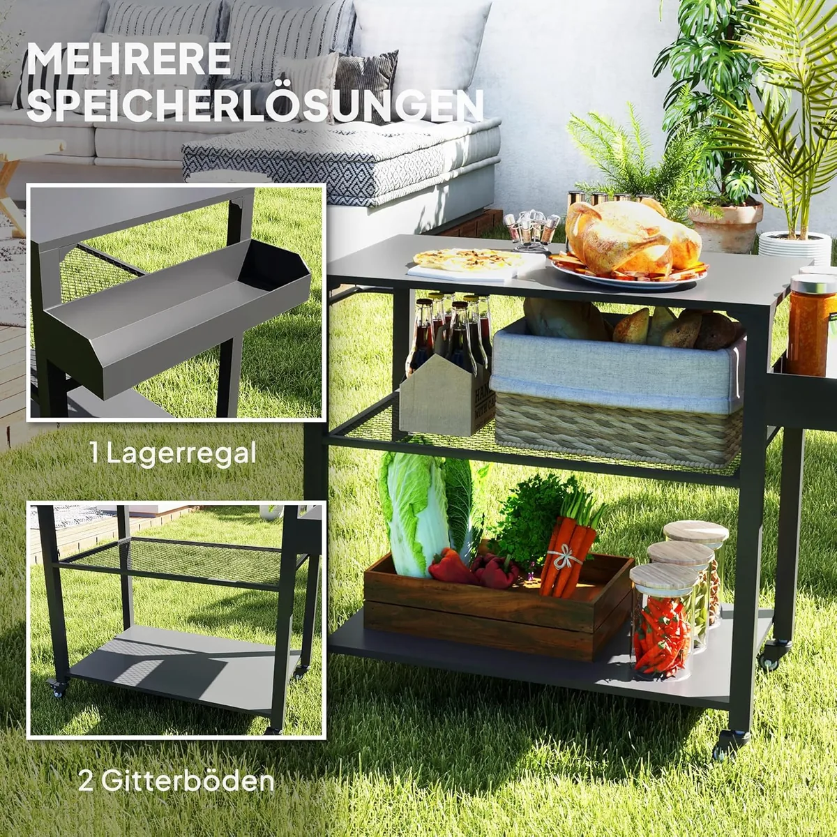 Grillwagen 3-Etagen Servierwagen mit Arbeitsfläche… — Ansicht 4