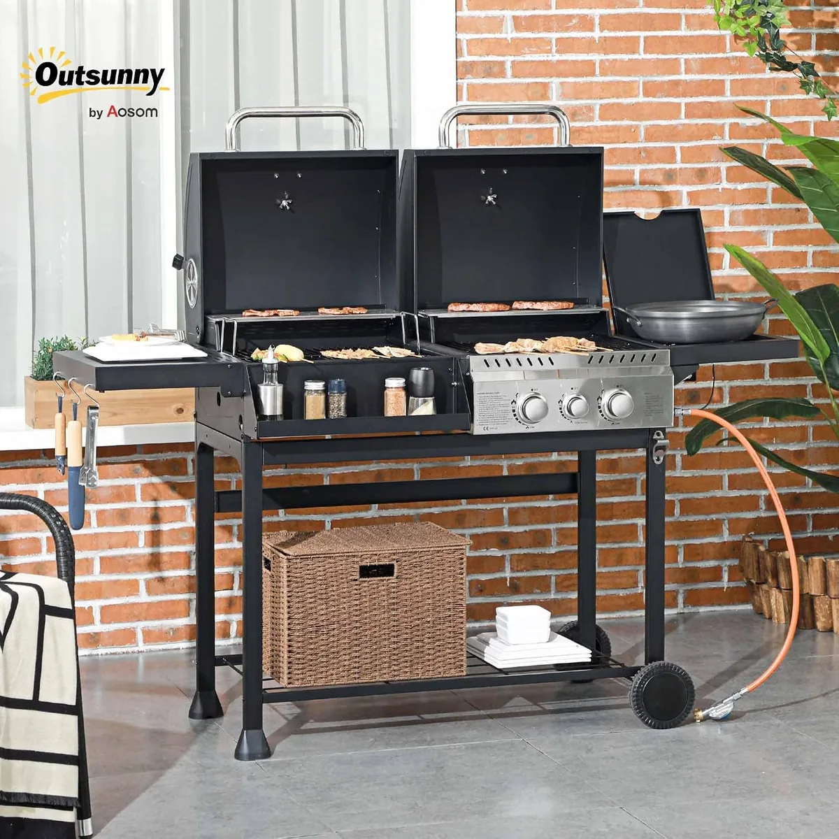 Grillwagen Gasgrill mit 2+1 Brenner, Thermometer, 3kW BBQ… — Ansicht 2