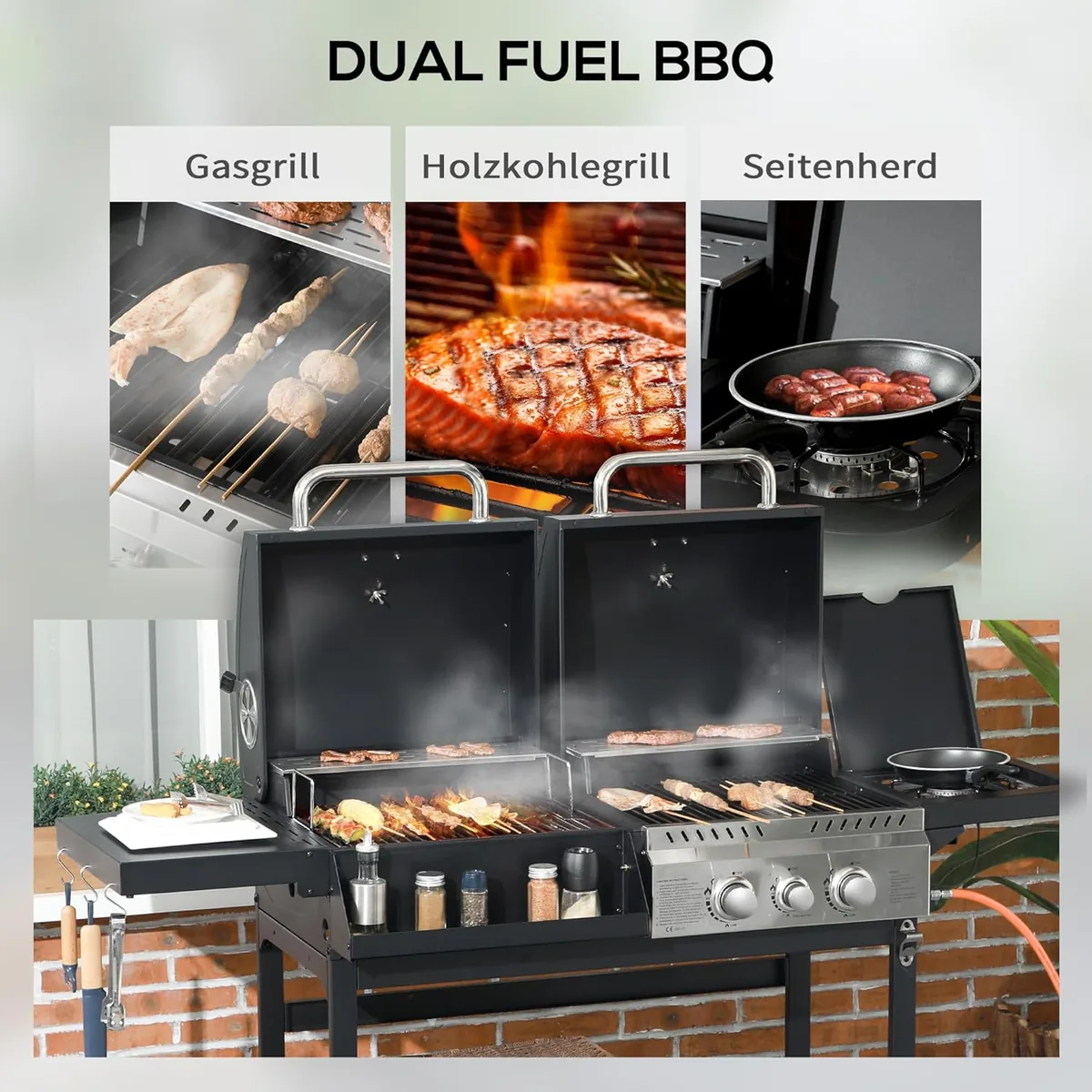 Grillwagen Gasgrill mit 2+1 Brenner, Thermometer, 3kW BBQ… — Ansicht 3