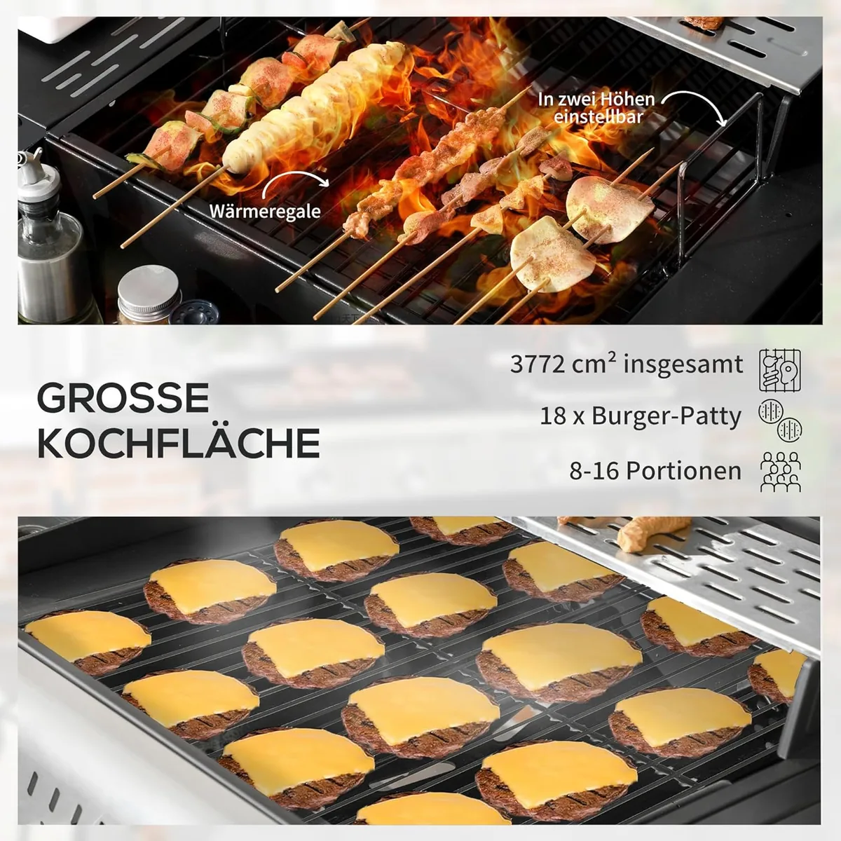 Grillwagen Gasgrill mit 2+1 Brenner, Thermometer, 3kW BBQ… — Ansicht 4