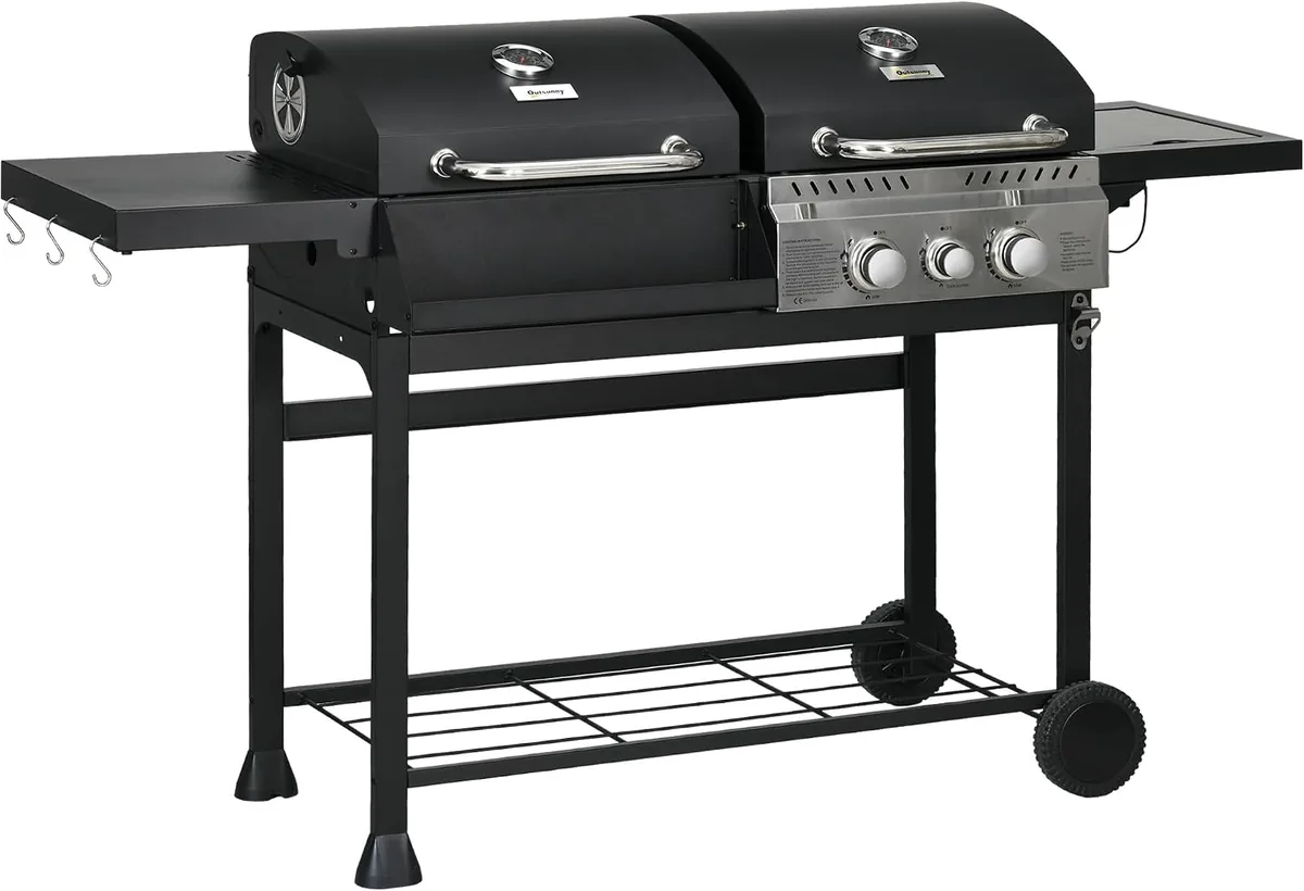 Grillwagen Gasgrill mit 2+1 Brenner, Thermometer, 3kW BBQ…