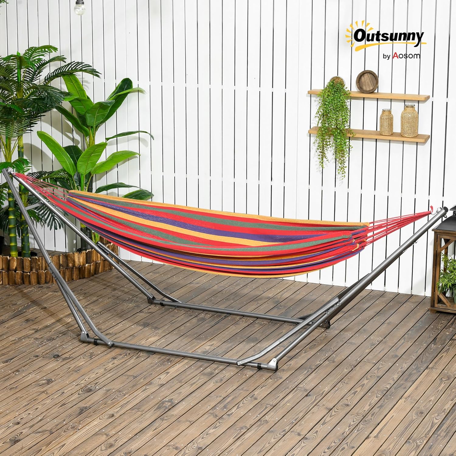 Outsunny Hängemattengestell für Hängematte, Faltbarer 2-in-1 Hängemattenständer, Kleiderständer für Terrasse, Garten, Hof, bis 120 kg Belastbar, Stahl, 290 x 92 x 88cm — Ansicht 2