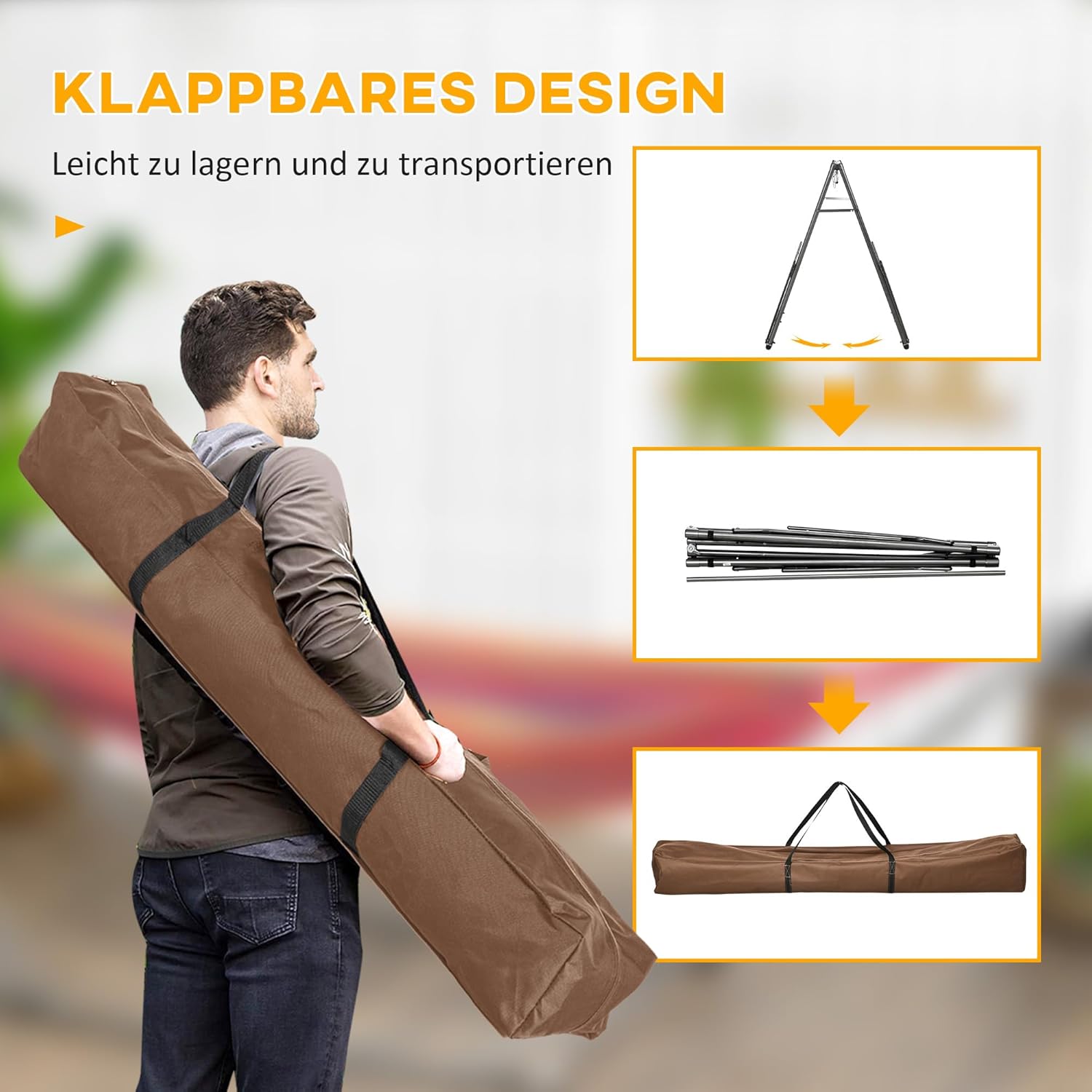 Outsunny Hängemattengestell für Hängematte, Faltbarer 2-in-1 Hängemattenständer, Kleiderständer für Terrasse, Garten, Hof, bis 120 kg Belastbar, Stahl, 290 x 92 x 88cm — Ansicht 4