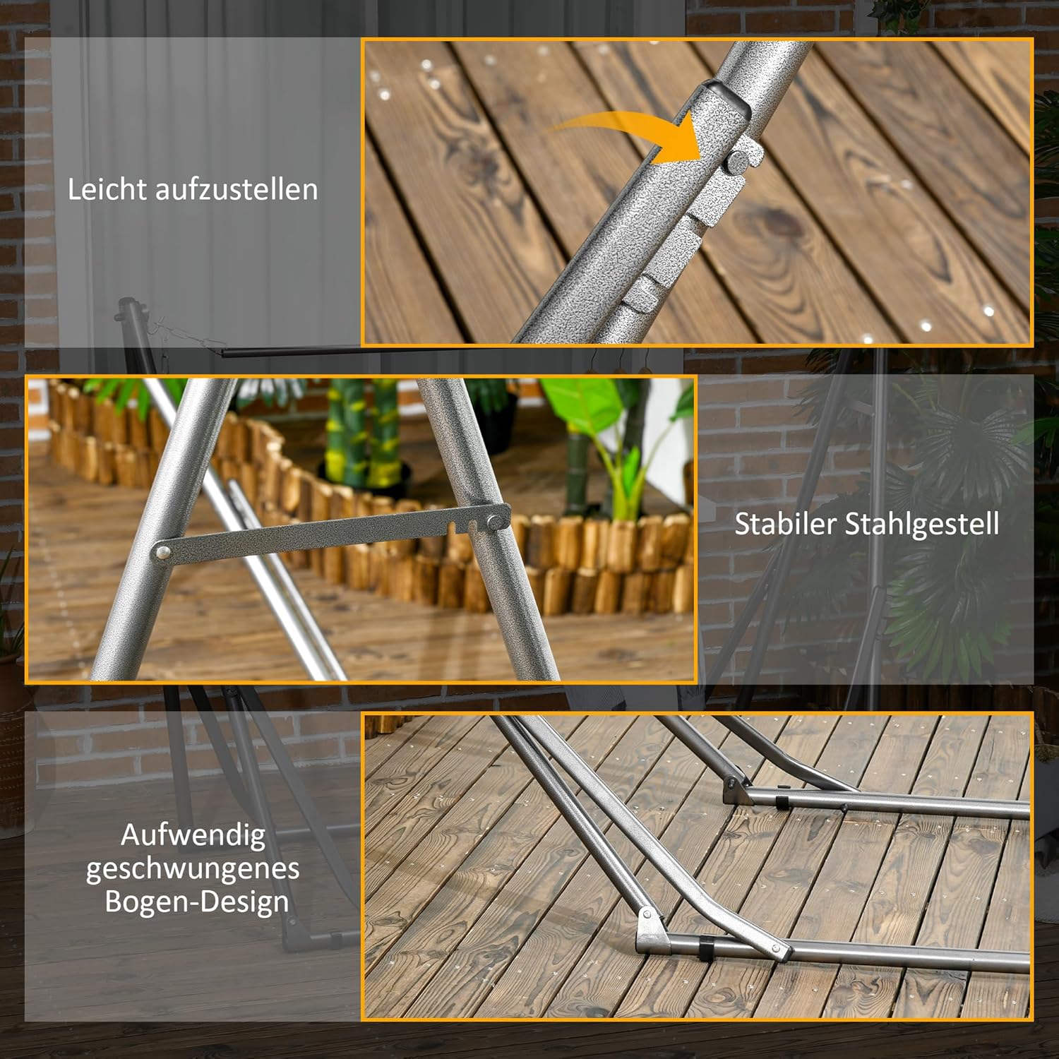 Outsunny Hängemattengestell für Hängematte, Faltbarer 2-in-1 Hängemattenständer, Kleiderständer für Terrasse, Garten, Hof, bis 120 kg Belastbar, Stahl, 290 x 92 x 88cm — Ansicht 5