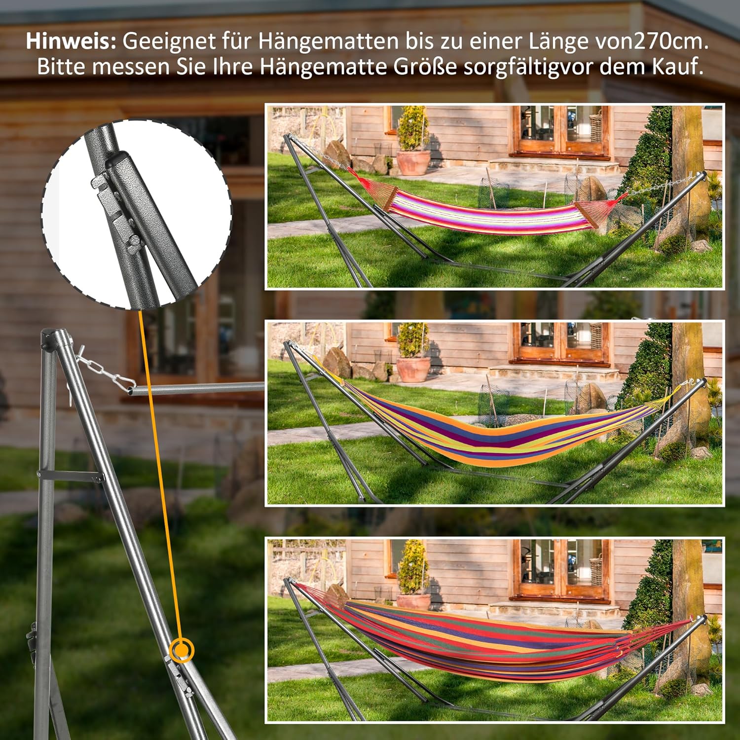 Outsunny Hängemattengestell für Hängematte, Faltbarer 2-in-1 Hängemattenständer, Kleiderständer für Terrasse, Garten, Hof, bis 120 kg Belastbar, Stahl, 290 x 92 x 88cm — Ansicht 6