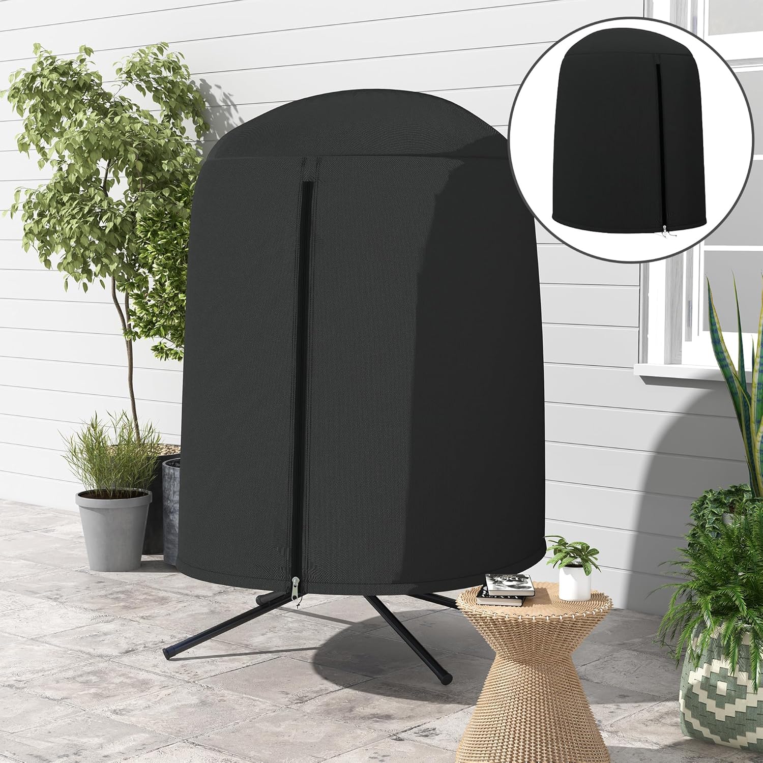 Outsunny Hängesessel Abdeckung Wasserdicht Winddicht Schutzhülle mit Reißverschluss 420D Oxford Outdoor Gewebe für Hängekorb Schwingsessel Ø128 x 190 cm Schwarz — Ansicht 2