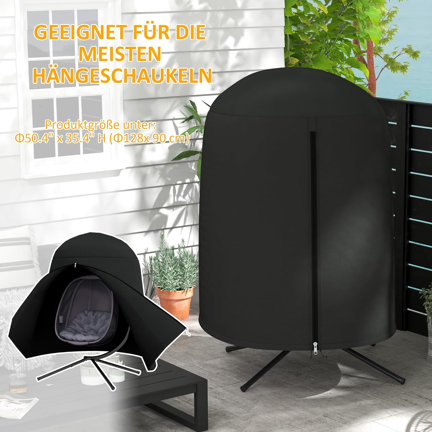Outsunny Hängesessel Abdeckung Wasserdicht Winddicht Schutzhülle mit Reißverschluss 420D Oxford Outdoor Gewebe für Hängekorb Schwingsessel Ø128 x 190 cm Schwarz — Ansicht 3