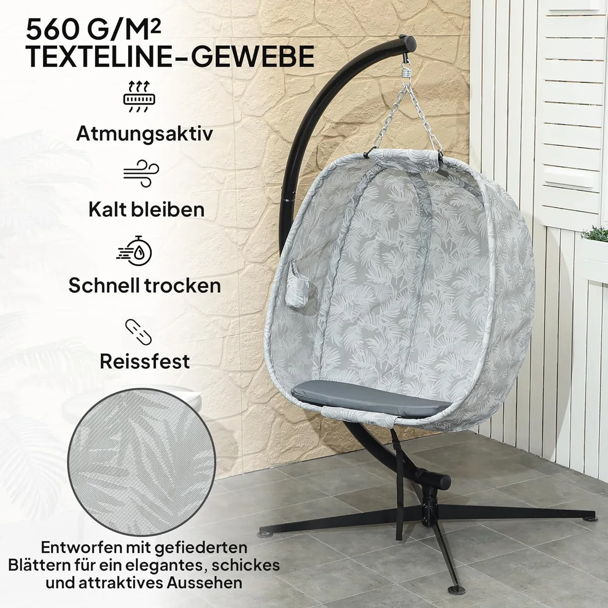 Hängesessel mit Gestell, Faltbar Eiförmiger Hängeschaukel… — Ansicht 4