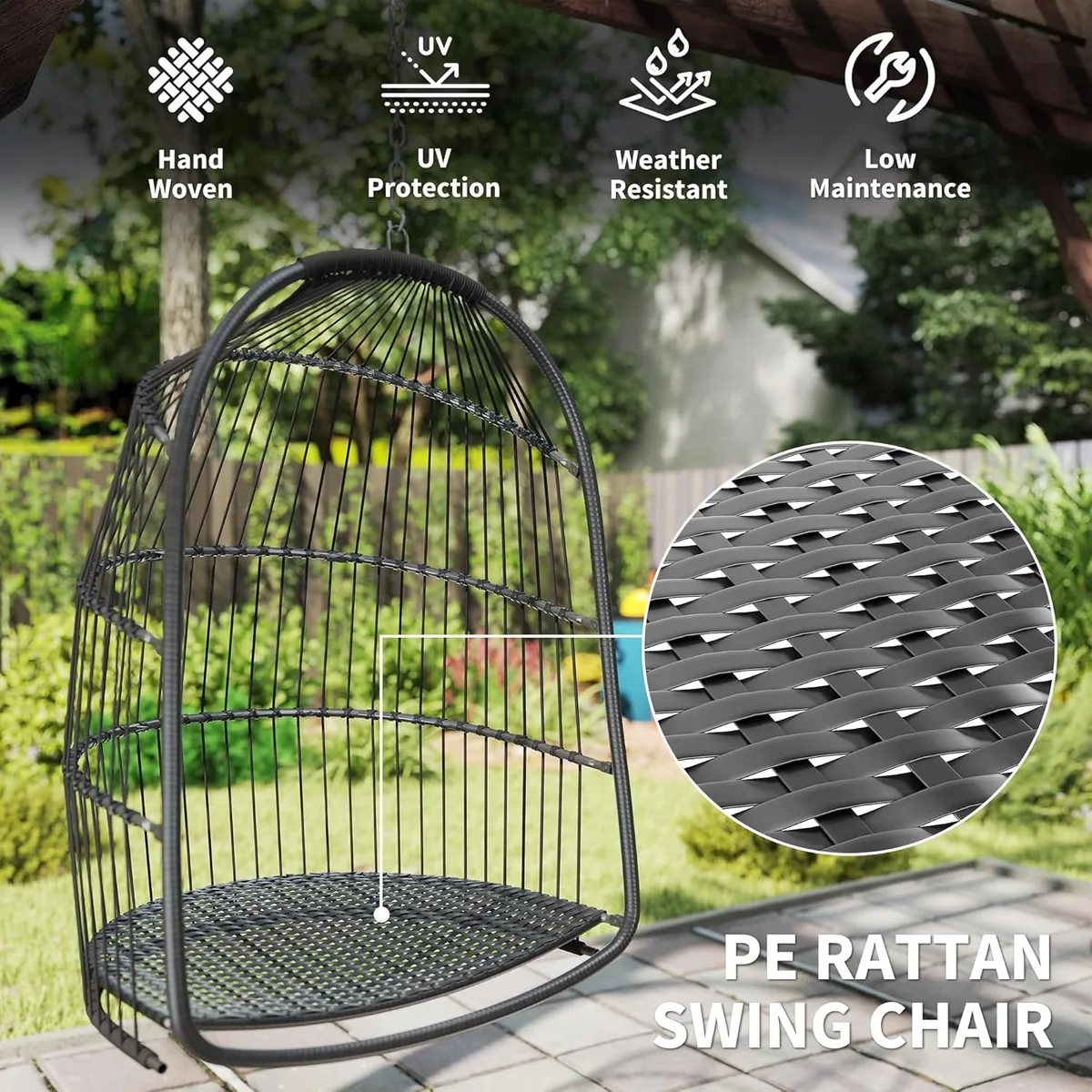 Hängesessel Polyrattan Schaukel mit Kissen faltbar… — Ansicht 4