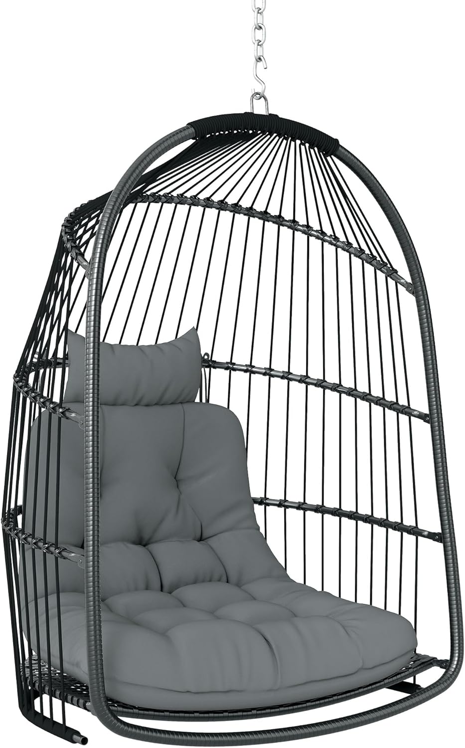 Outsunny Hängesessel Polyrattan Schaukel mit Kissen faltbar Hängekorb Indoor Outdoor Korbhängesessel belastbar bis 150kg Hängeschaukel Hängestuhl für Balkon Terrasse Wohnzimmer Dunkelgrau