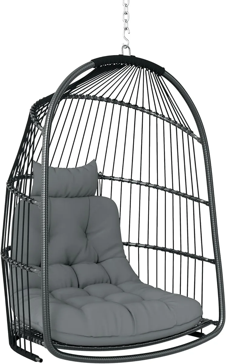 Hängesessel Polyrattan Schaukel mit Kissen faltbar…