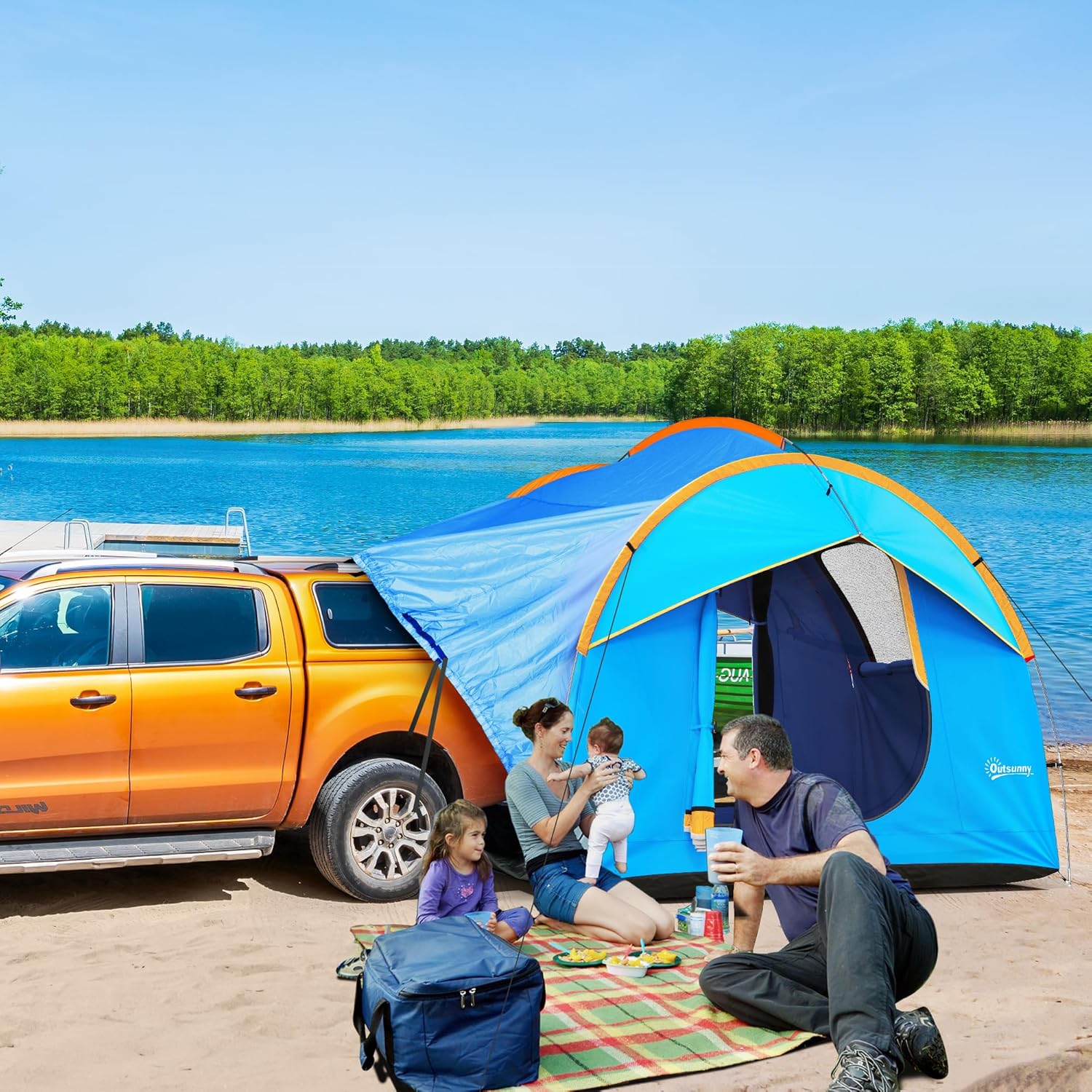 Outsunny Heckzelt Auto Zelt für 6 Personen, wasserdicht 2000mm Autozelt mit Sonnensegel Regenschicht SUV Heckklappenzelt mit UV-Schutz, Vorzelt Sonnenschutz für Camping, Reise 240 x 210 x 210 cm — Ansicht 2