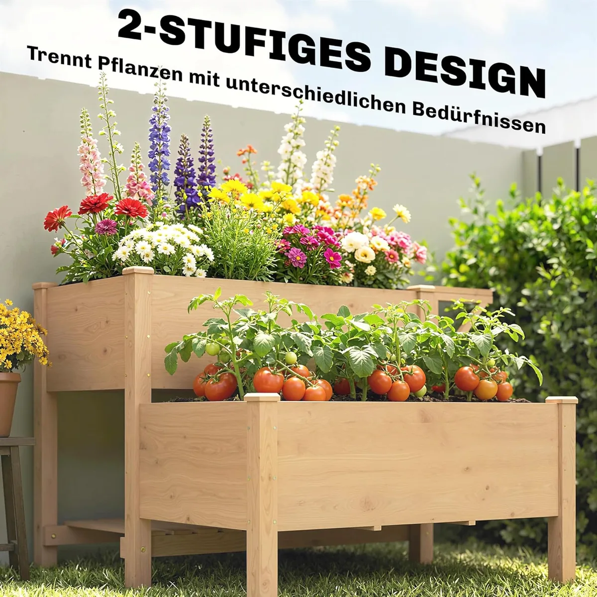 Hochbeet 2-stufig erhöhter Pflanzkasten mit Vliesstoff… — Ansicht 3