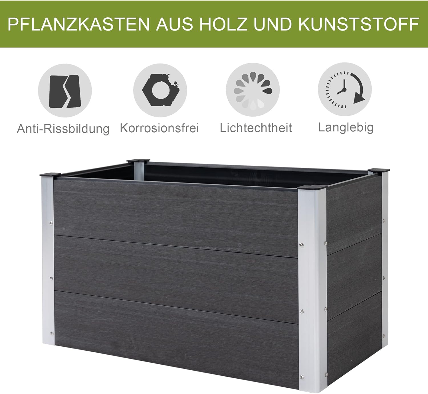Outsunny Hochbeet Aluminium, Pflanzbeet Frühbeet Gartenbeet Blumenkasten wetterfest, ohne Boden, Pflanzkasten 100x50x55,5cm für Terrasse, Balkon, Blumenkasten für Blumen, Pflanzen, Grau — Ansicht 5