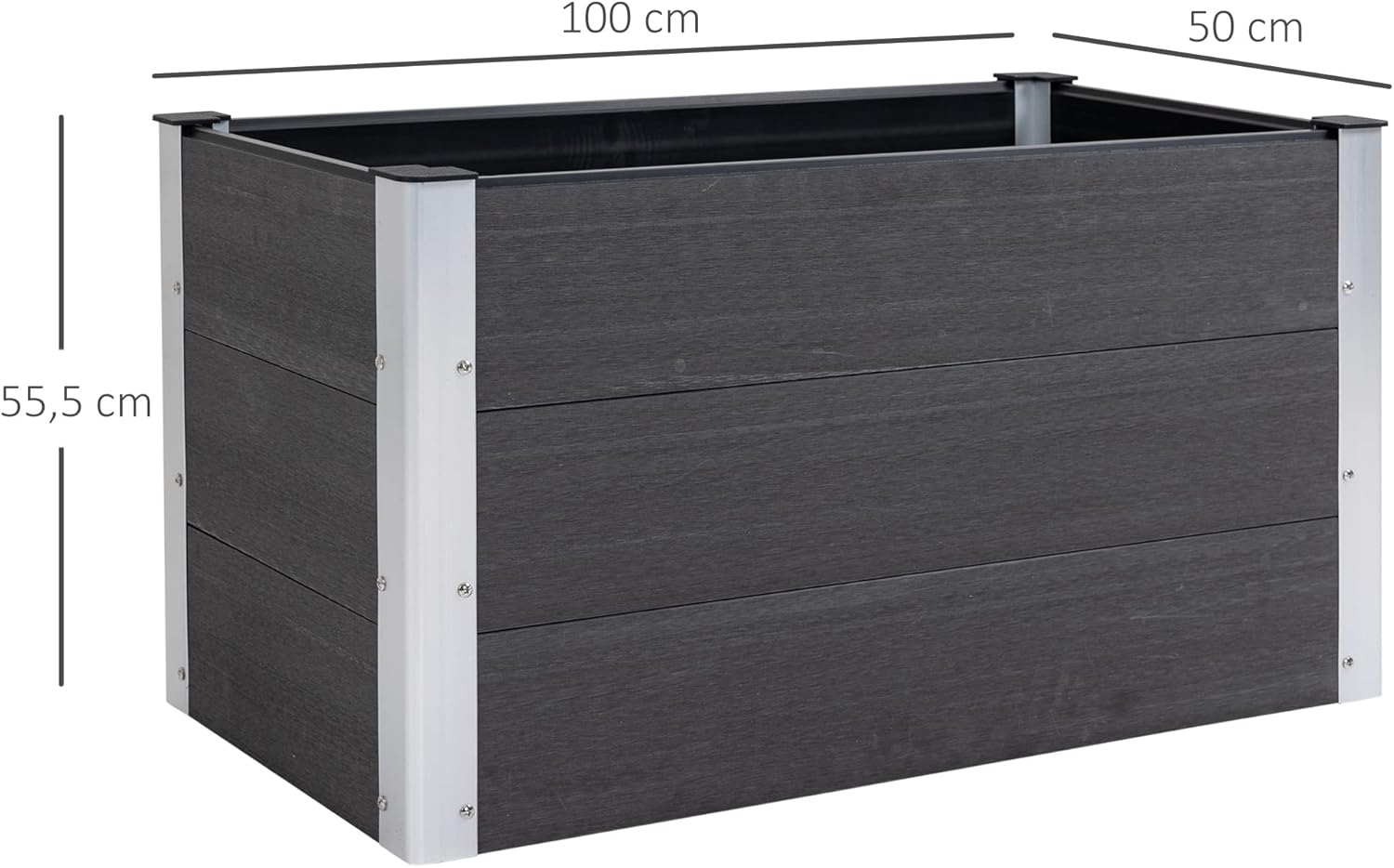 Outsunny Hochbeet Aluminium, Pflanzbeet Frühbeet Gartenbeet Blumenkasten wetterfest, ohne Boden, Pflanzkasten 100x50x55,5cm für Terrasse, Balkon, Blumenkasten für Blumen, Pflanzen, Grau — Ansicht 6