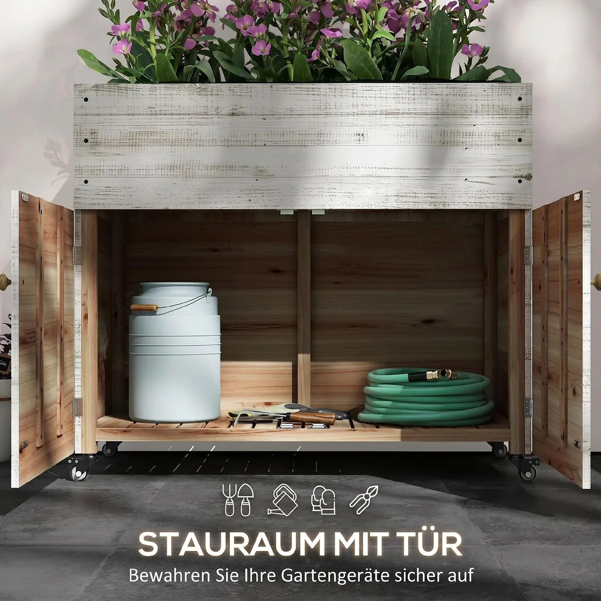 Hochbeet aus Holz mit Schrankfach, Kräuterbeet mit… — Ansicht 4