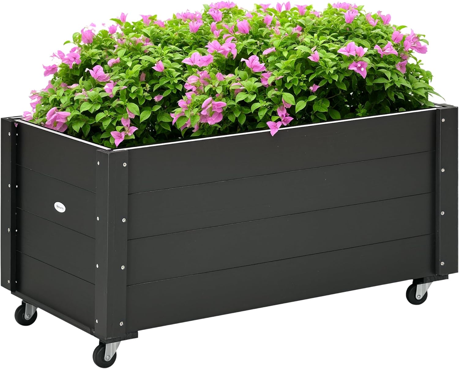 Outsunny Hochbeet Massivholz, Frühbeet mit Rollen, Pflanzkübel Gartenbeet Blumenkasten, Pflanzkasten 89x48x47cm Pflanzbeet für Garten, Terrasse, Blumenkübel für Blumen, Kletterpflanzen, Schwarz