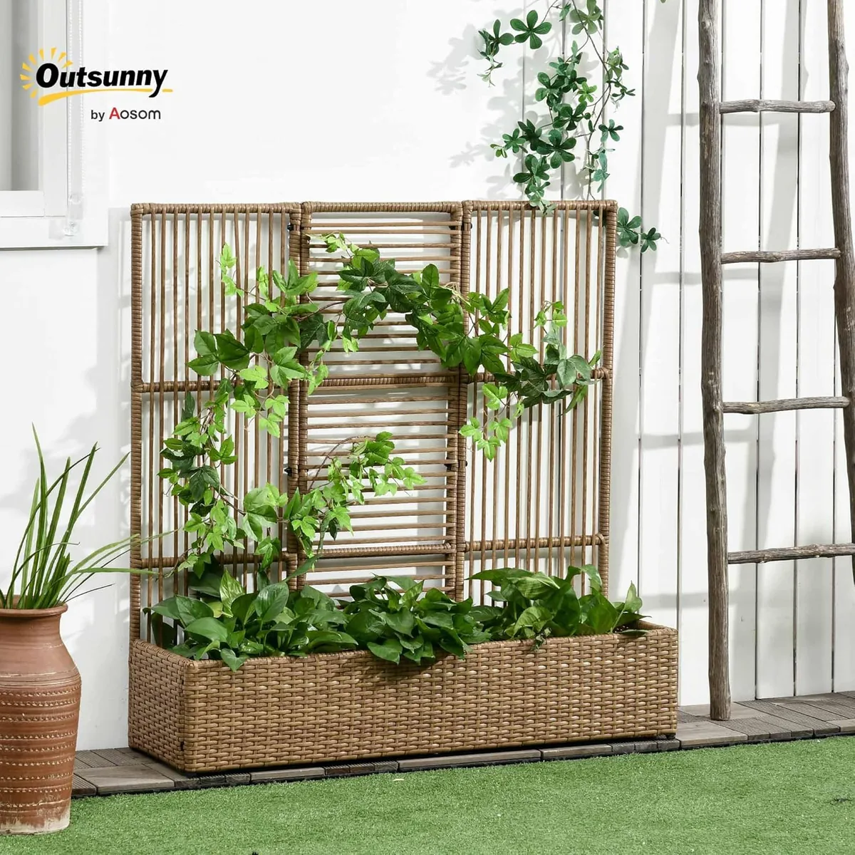 Hochbeet mit Rankgitter in Rattan-Optik Pflanzkasten mit… — Ansicht 2