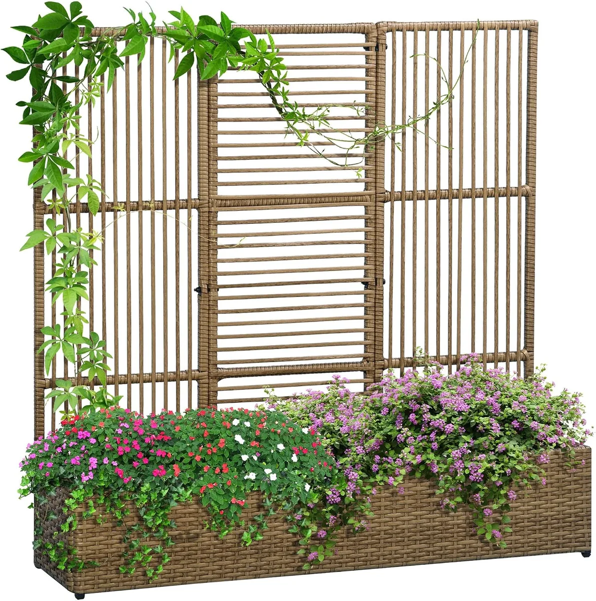 Hochbeet mit Rankgitter in Rattan-Optik Pflanzkasten mit…
