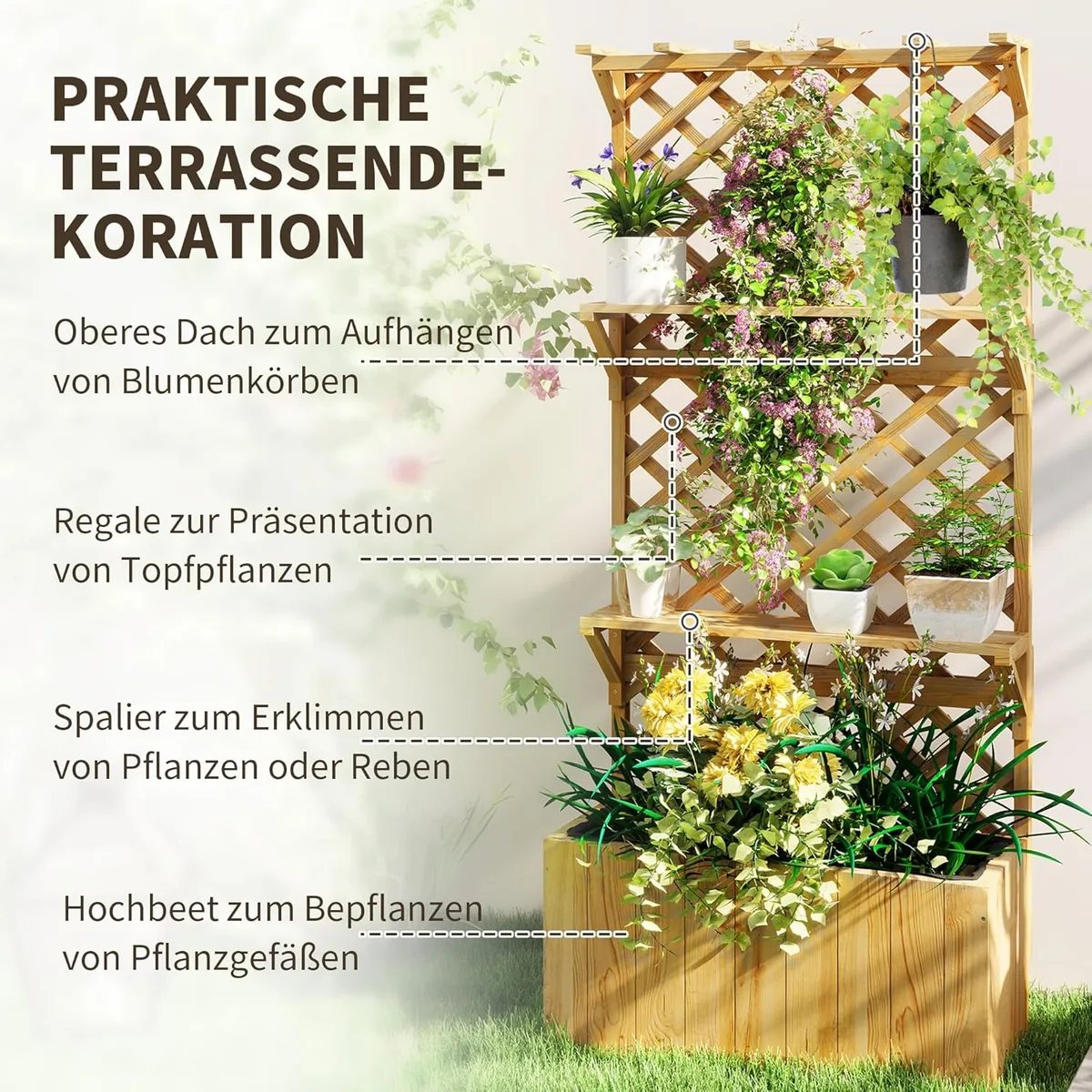 Hochbeet mit Spalier, Blumenhochbeet aus Tanneholz… — Ansicht 3