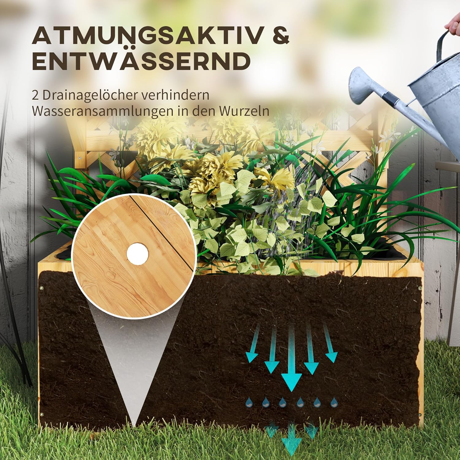 Outsunny Hochbeet mit Spalier, Blumenhochbeet aus Tanneholz, Pflanzbeet mit Rankgitter, Frühbeet mit Regale, Gartenbeet Pflanzkübel Pflanzkasten für Terrasse, Garten, 76 x 33 x 177 cm — Ansicht 4
