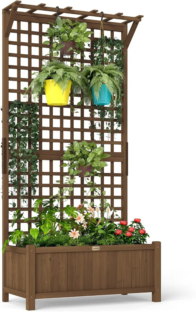 Hochbeet Pflanzkasten mit Rankgitter, Spalier Pflanzkübel…