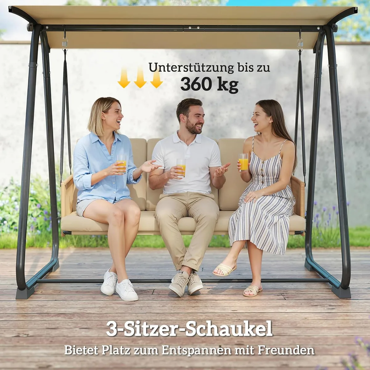 Hollywoodschaukel 3-Sitzer Gartenschaukel mit verstellbar… — Ansicht 3