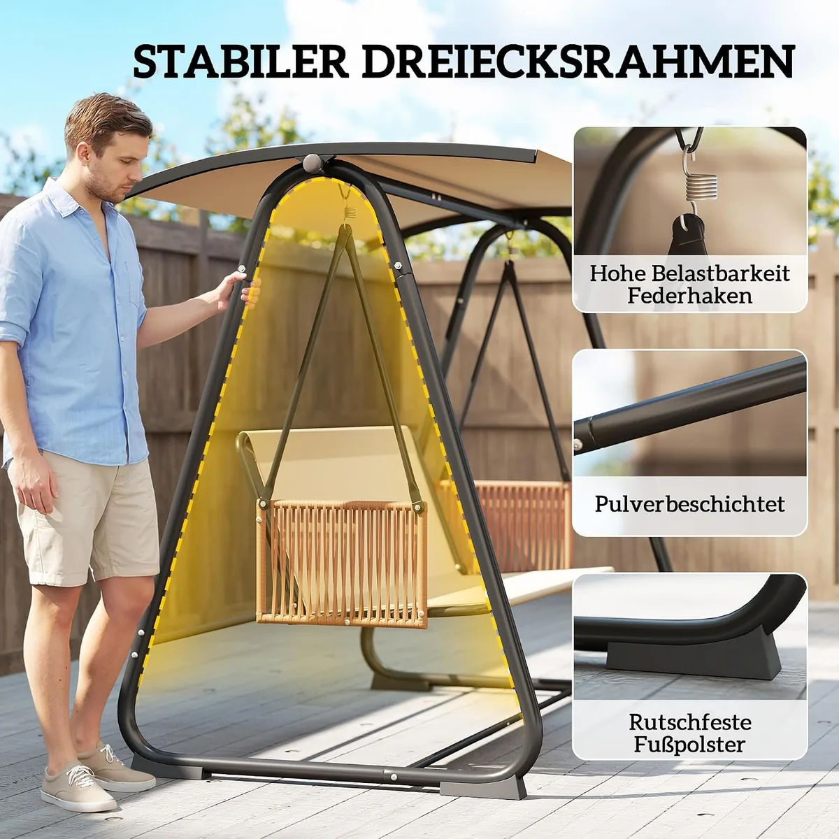 Hollywoodschaukel 3-Sitzer Gartenschaukel mit verstellbar… — Ansicht 4