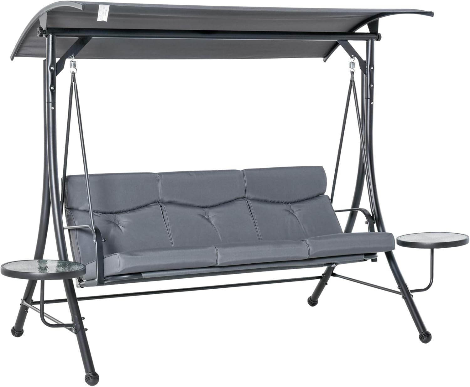 Outsunny Hollywoodschaukel mit Couchtische, 3-Sitzer Gartenschaukel mit verstellbarem Sonnendach, Schaukelbank belast bis 300kg, für Garten, Terrasse, 271 x 125 x 172 cm, Grau