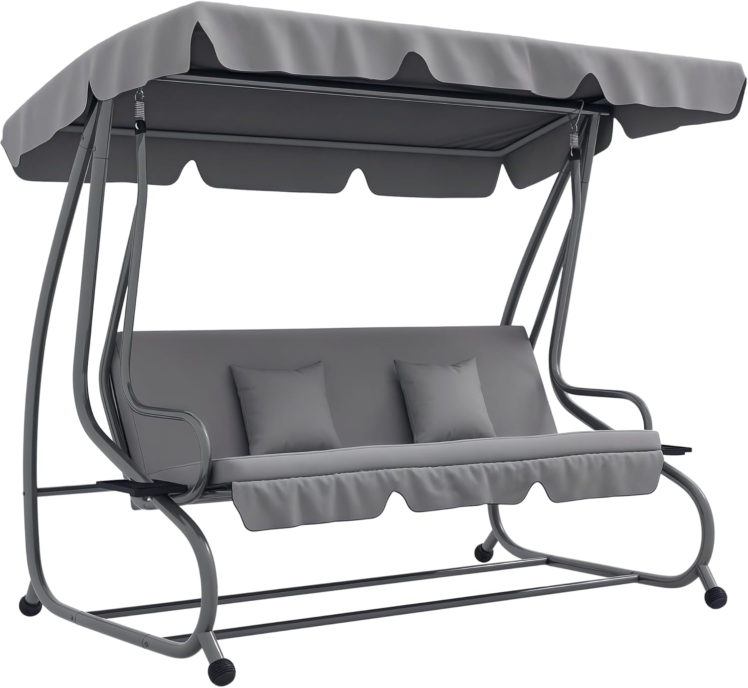 Outsunny Hollywoodschaukel mit Liegefunktion, 3-Sitzer Gartenschaukel mit Verstellbarem Dach, Seitenklapptisch, wasserabweisender Schaukelbank belastbar bis 340kg, für Garten, 200x120x164cm, Hellgrau