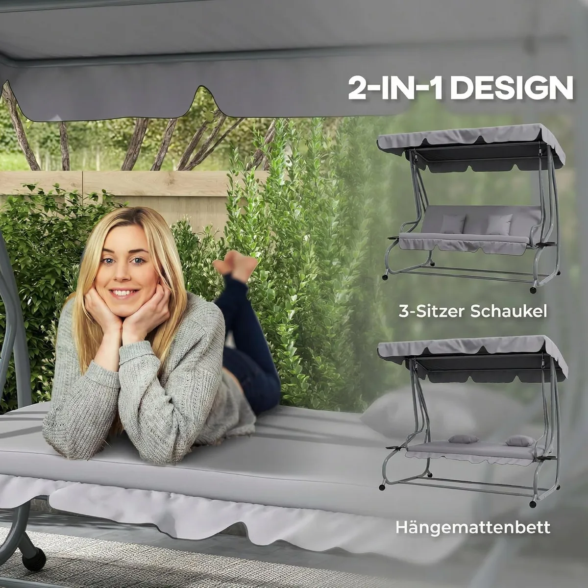 Hollywoodschaukel mit Liegefunktion, 3-Sitzer… — Ansicht 3