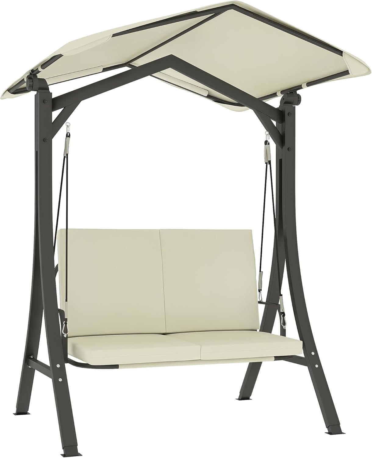 Outsunny Hollywoodschaukel mit verstellbarem Sonnendach Sitzauflage, 2-Sitzer Gartenschaukel belastbar bis 220kg, UV 30+ Schaukelbank für Garten, Terrasse, 150x120x182cm, Cremeweiß