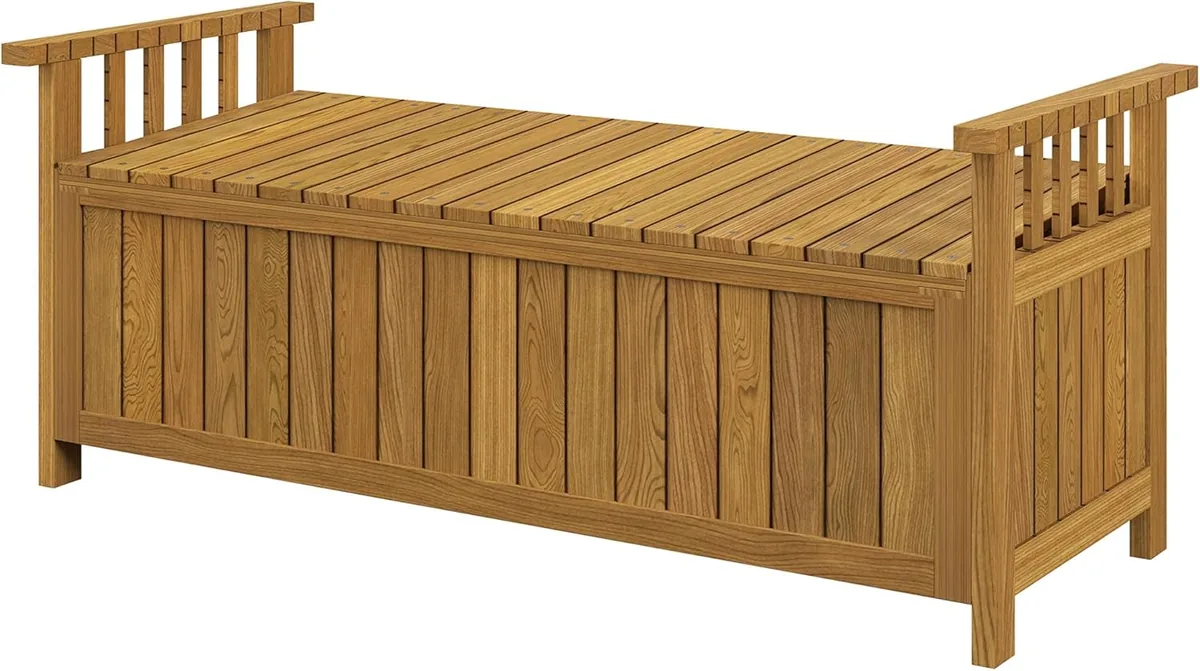 Holzgartenbank 2-Sitzer mit 186L Stauraum, Outdoor-Bank…