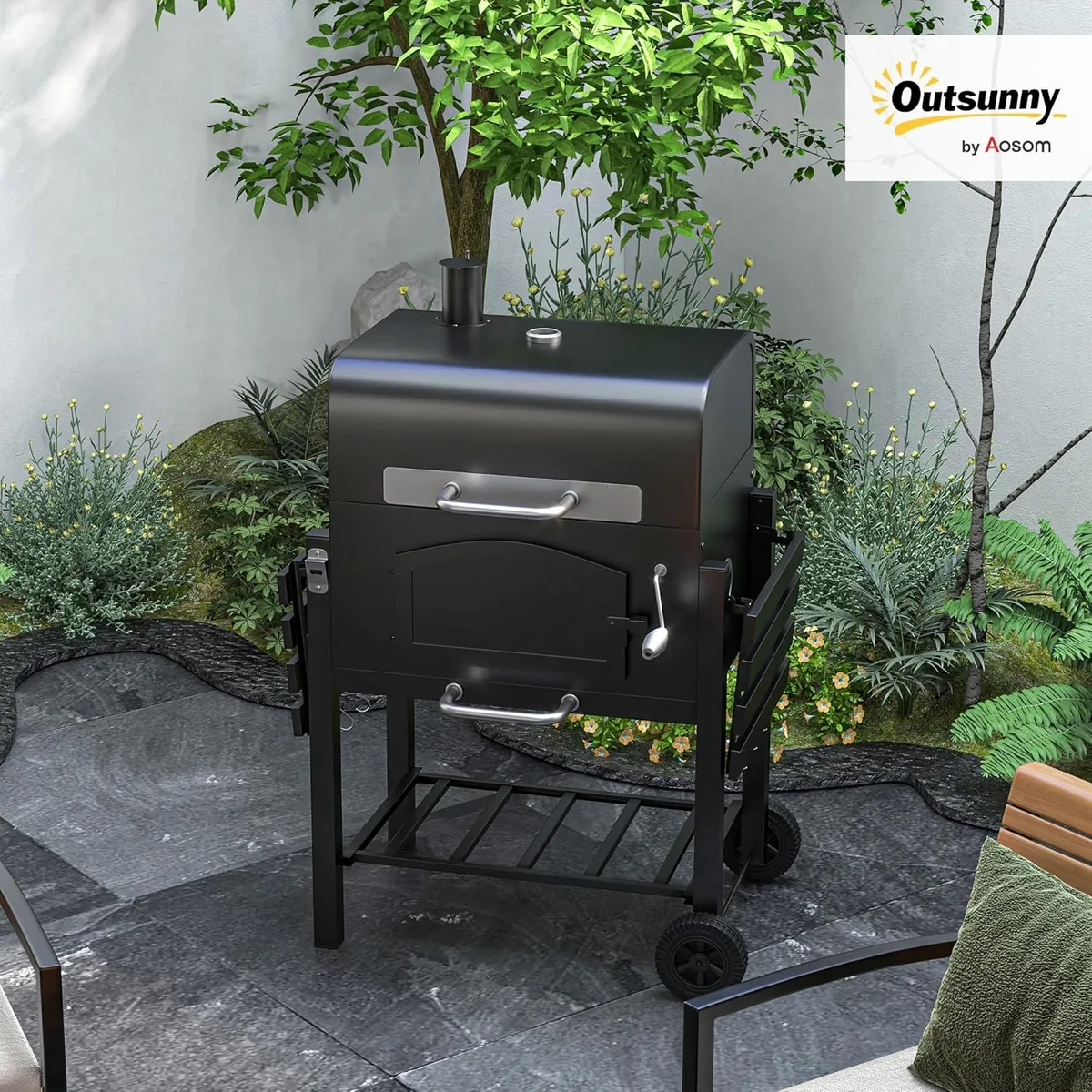 Holzkohlegrill BBQ Gartengrill mit Deckel und Ablagen… — Ansicht 2