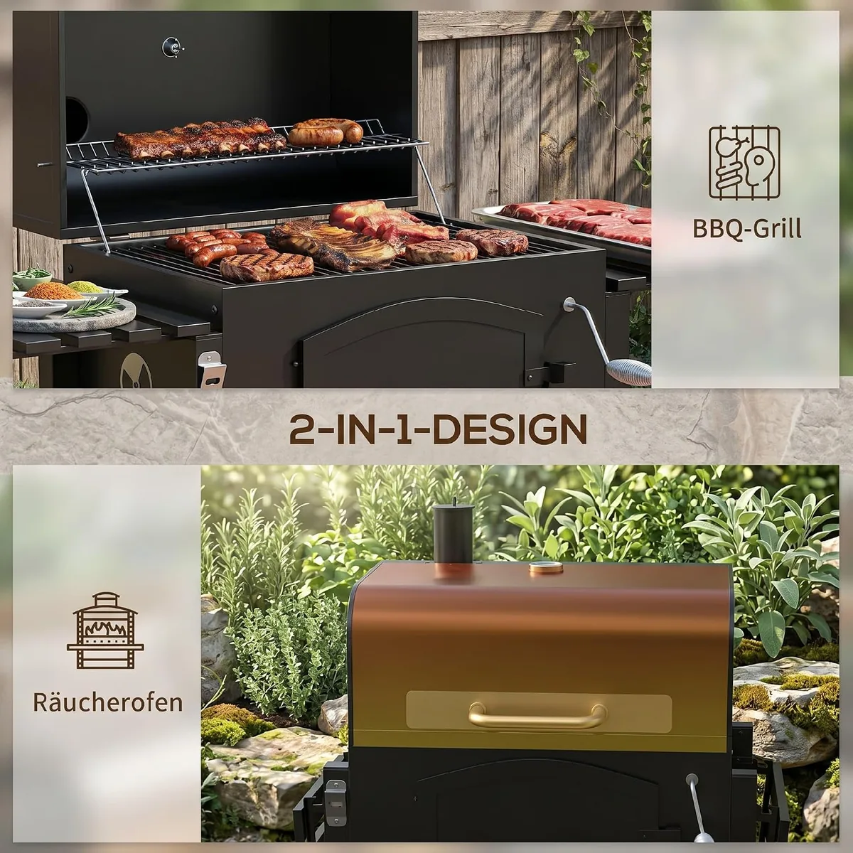 Holzkohlegrill BBQ Gartengrill mit Deckel und Ablagen… — Ansicht 3