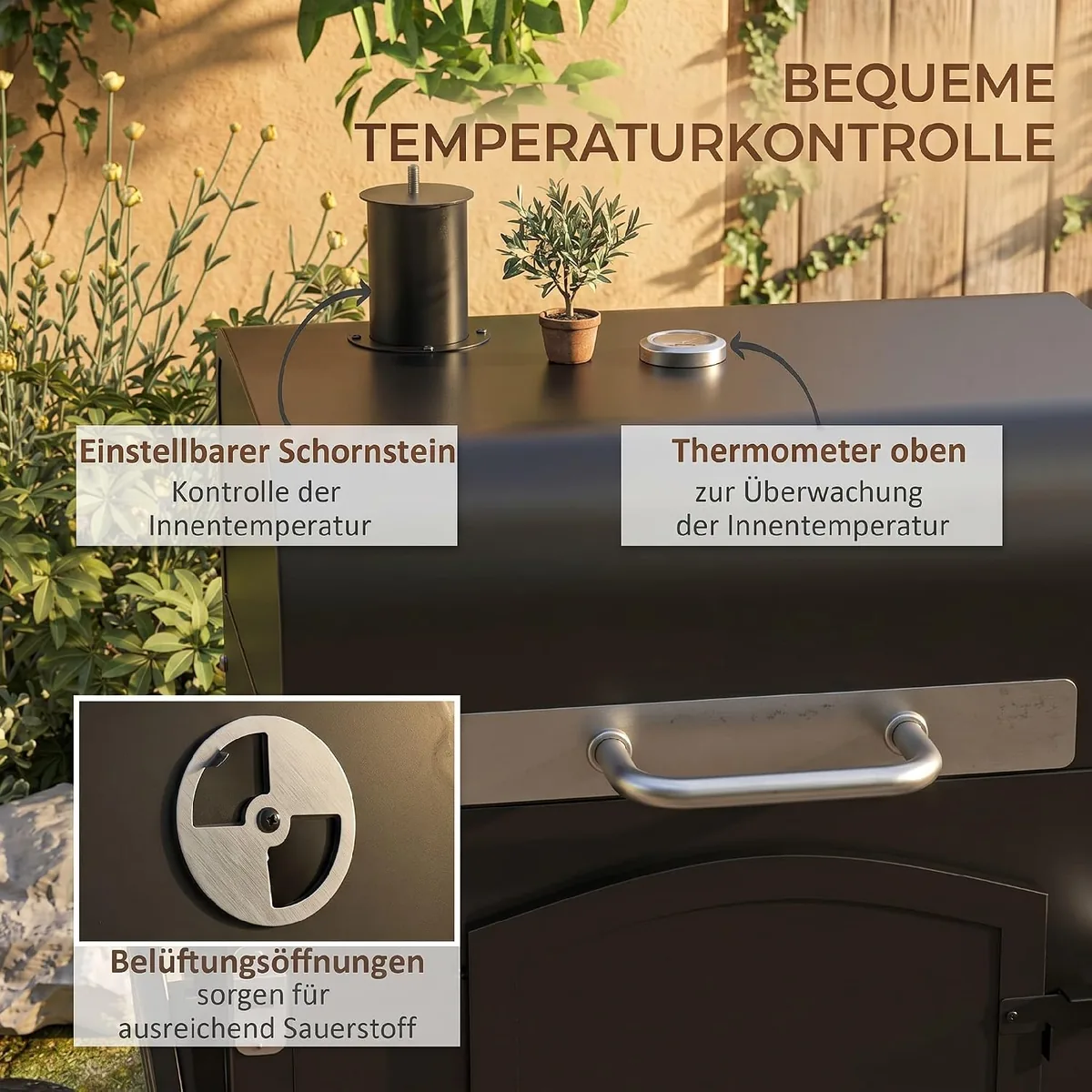 Holzkohlegrill BBQ Gartengrill mit Deckel und Ablagen… — Ansicht 4