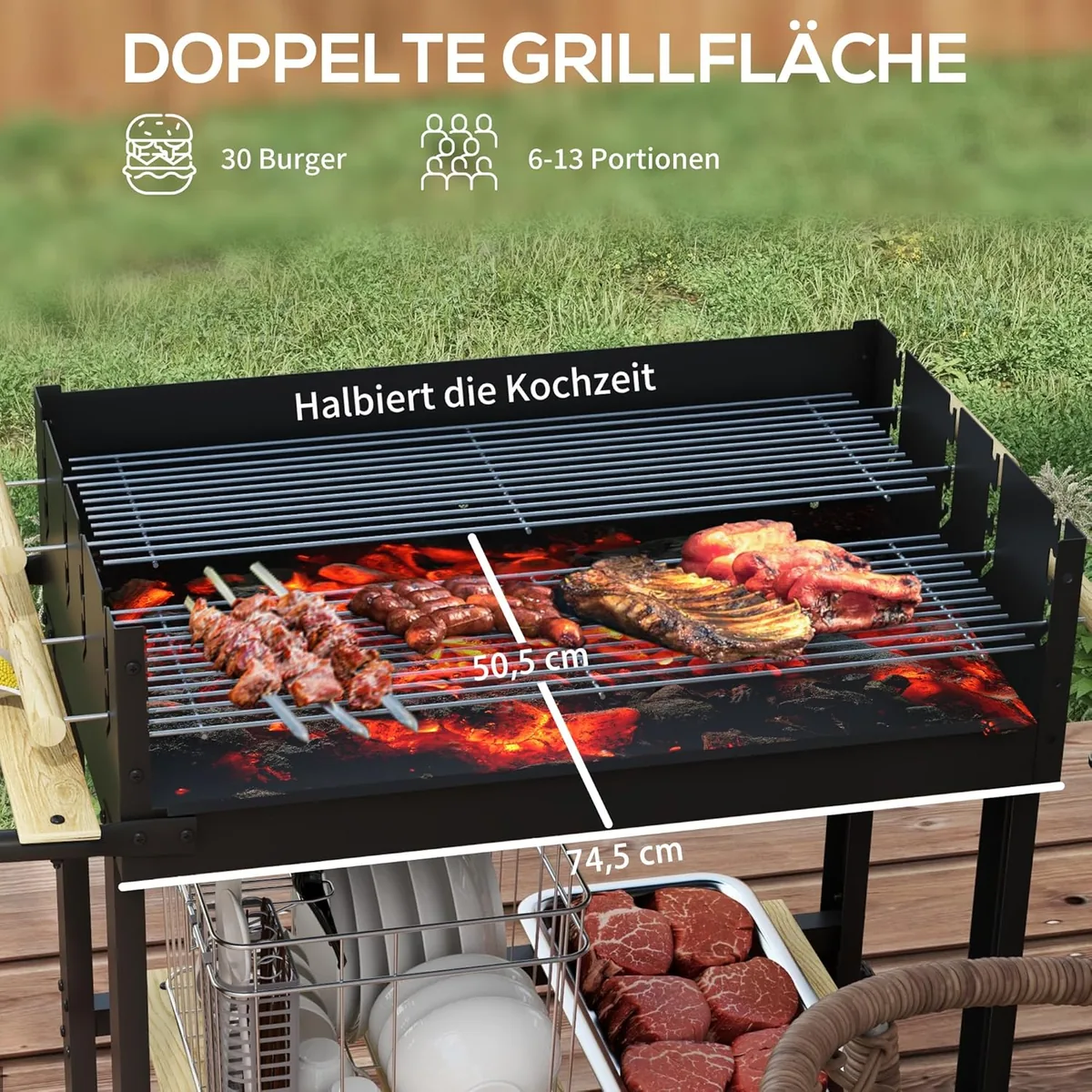 Holzkohlegrill, Gartengrill mit Ablage, zwei Grillrost… — Ansicht 2