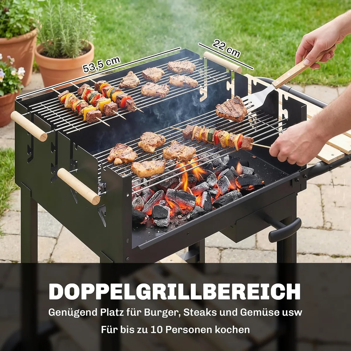 Holzkohlegrill Grillwagen mit 4-fach höhenverstellbarer… — Ansicht 3