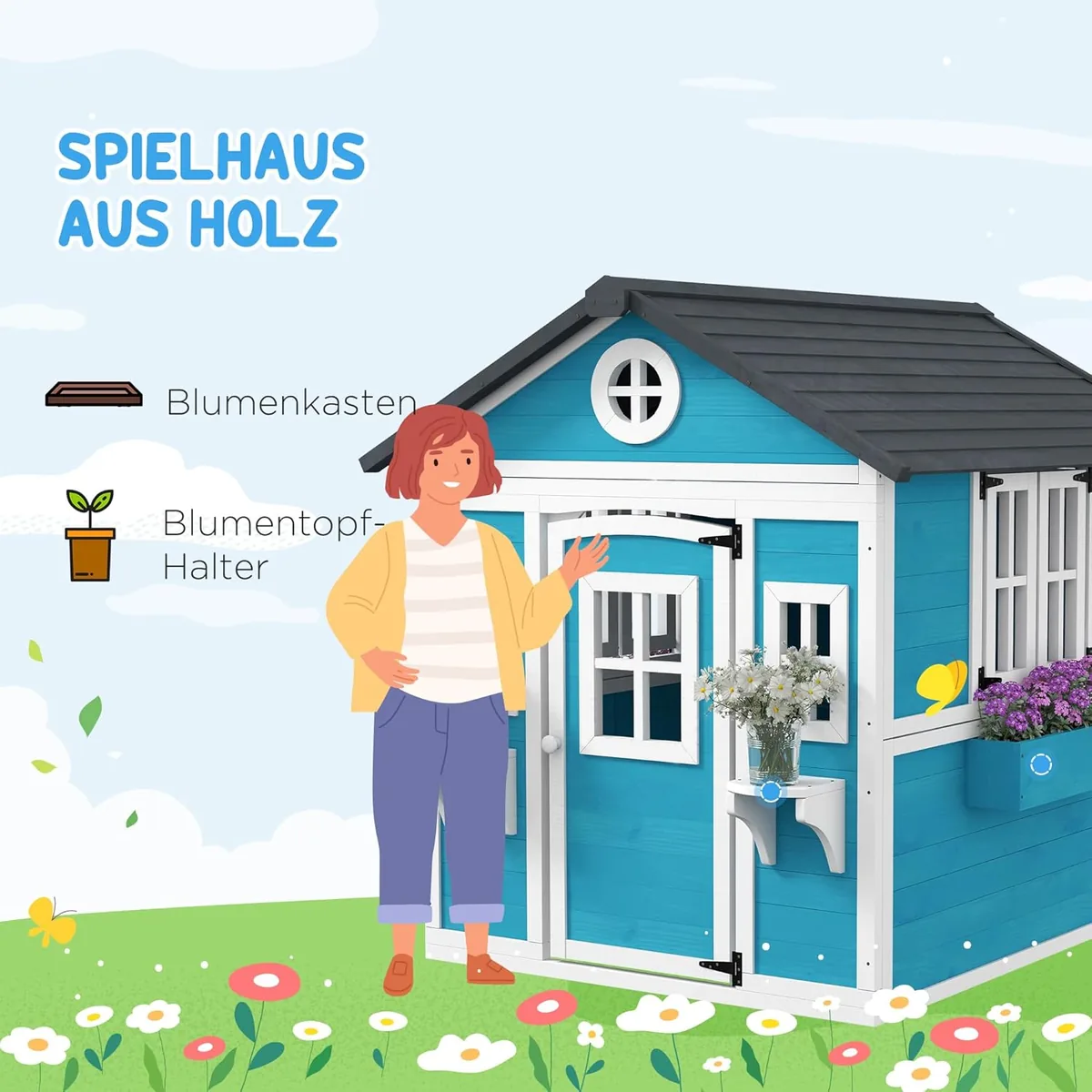 Kinderspielhaus aus Holz Spielhaus Outdoor mit Fenster… — Ansicht 3