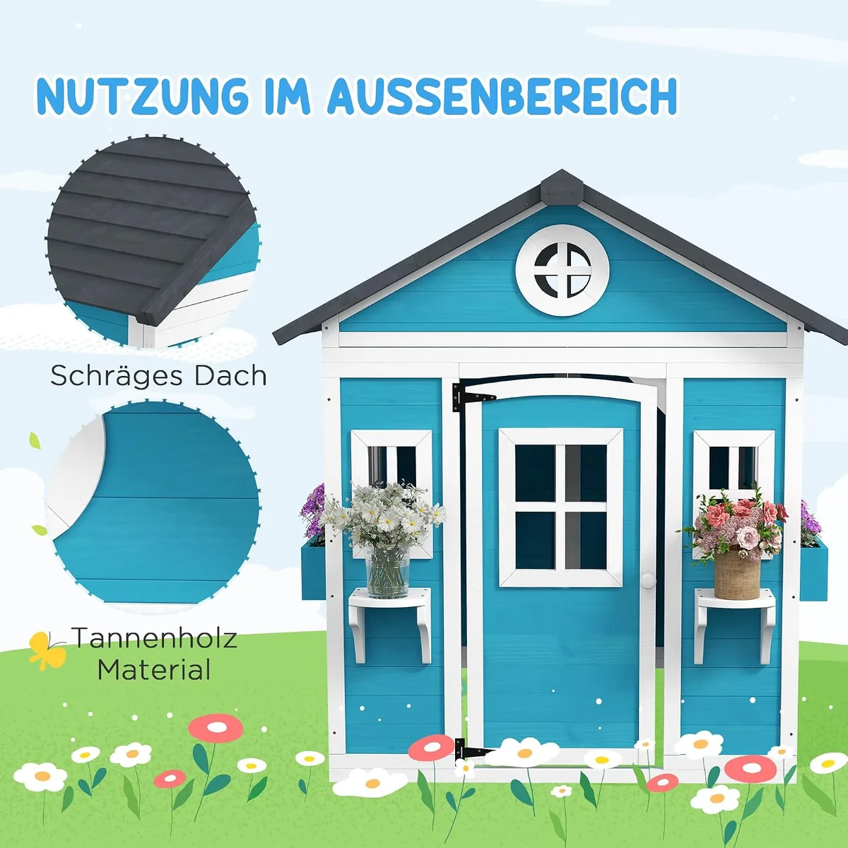 Kinderspielhaus aus Holz Spielhaus Outdoor mit Fenster… — Ansicht 4