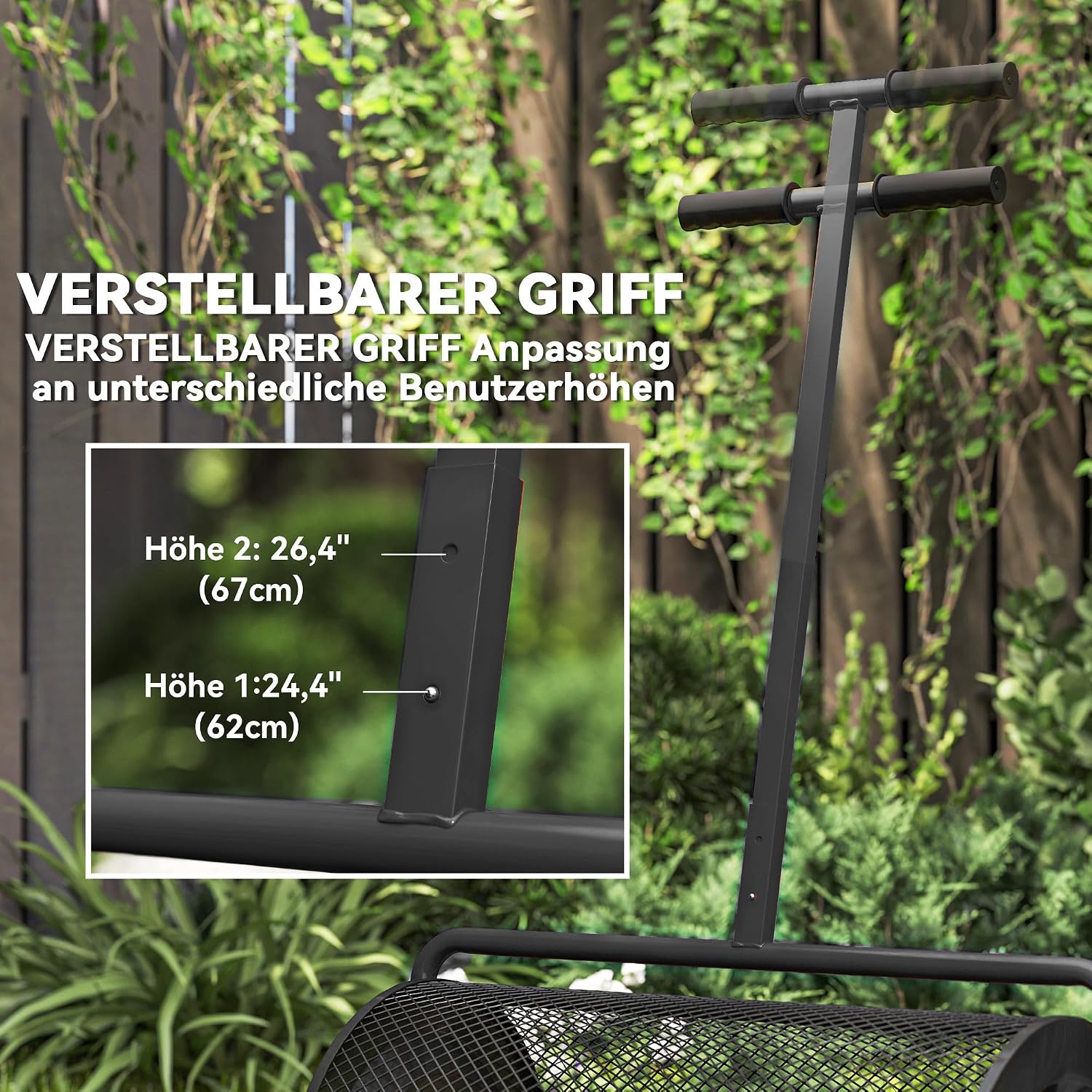 Outsunny Kompoststreuer 75L 61x40cm Düngerstreuer Rasen Garten Gartenstreuer mit T-Griff Mesh-Korb Metall Saatgutstreuer Torfmoosstreuer Rasenstreuer Rasenpflege für Kompost, Mist Dünger Saat Schwarz — Ansicht 5