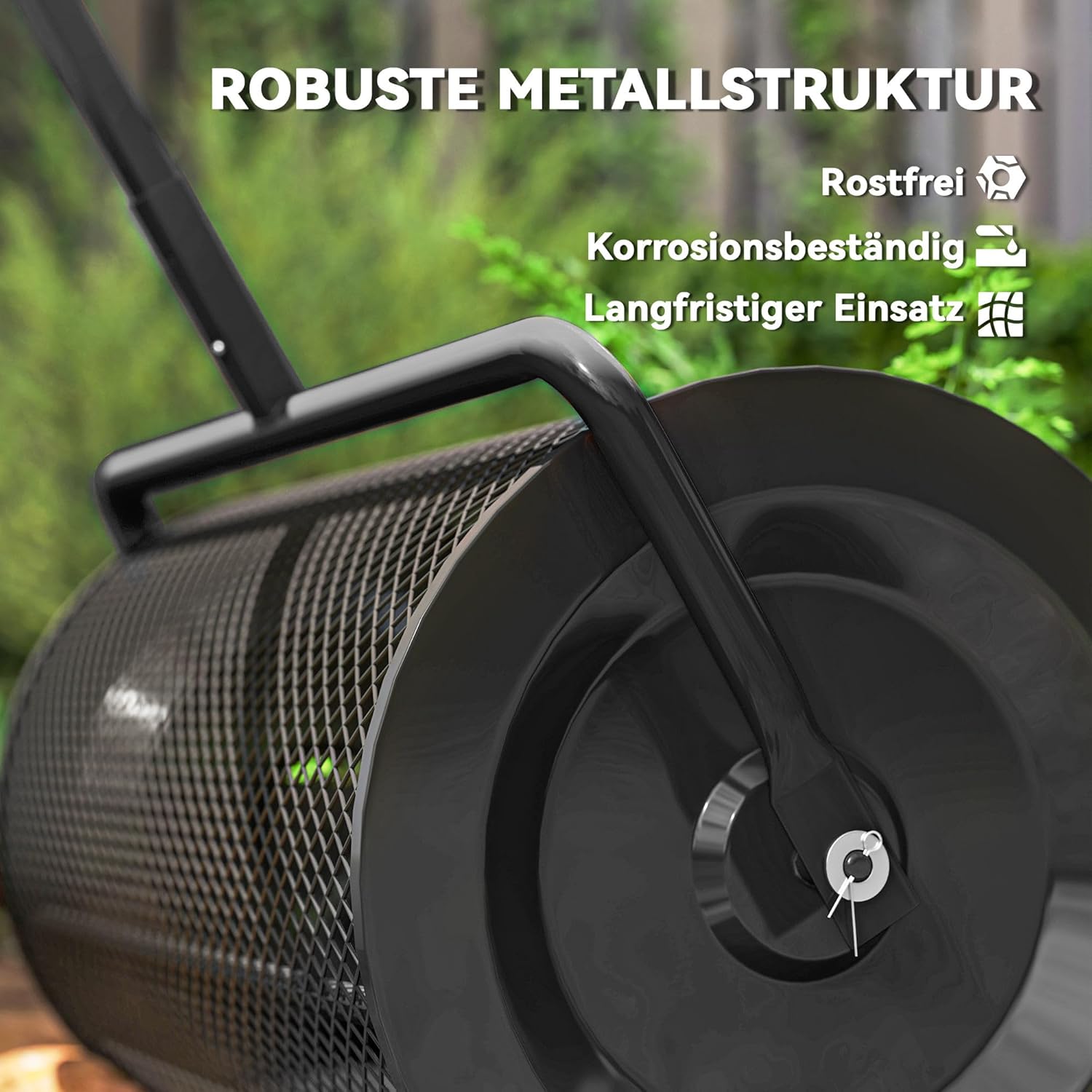 Outsunny Kompoststreuer 75L 61x40cm Düngerstreuer Rasen Garten Gartenstreuer mit T-Griff Mesh-Korb Metall Saatgutstreuer Torfmoosstreuer Rasenstreuer Rasenpflege für Kompost, Mist Dünger Saat Schwarz — Ansicht 6