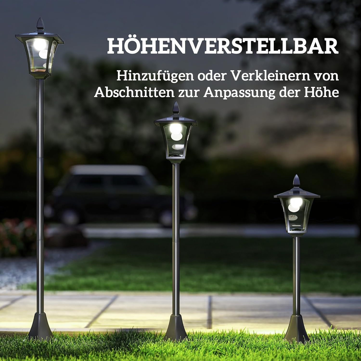 Outsunny LED Solar Gartenlaterne, Gartenlampe aus Edelstahl 160 cm hoch Stehleuchte IP44, Gartenlampe mit 40 Lumen Lichtsensor Solarlampe mit Erdspieß, Windlicht für Garten Balkon Schwarz — Ansicht 5