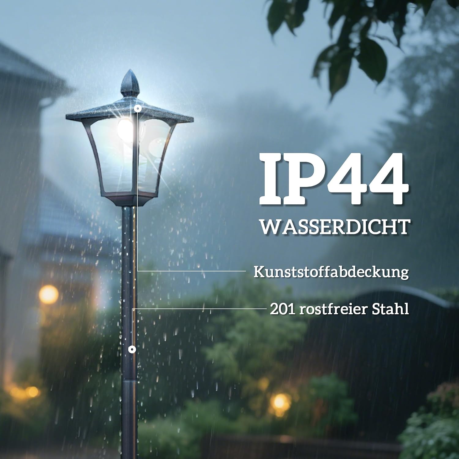 Outsunny LED Solar Gartenlaterne, Gartenlampe aus Edelstahl 160 cm hoch Stehleuchte IP44, Gartenlampe mit 40 Lumen Lichtsensor Solarlampe mit Erdspieß, Windlicht für Garten Balkon Schwarz — Ansicht 6