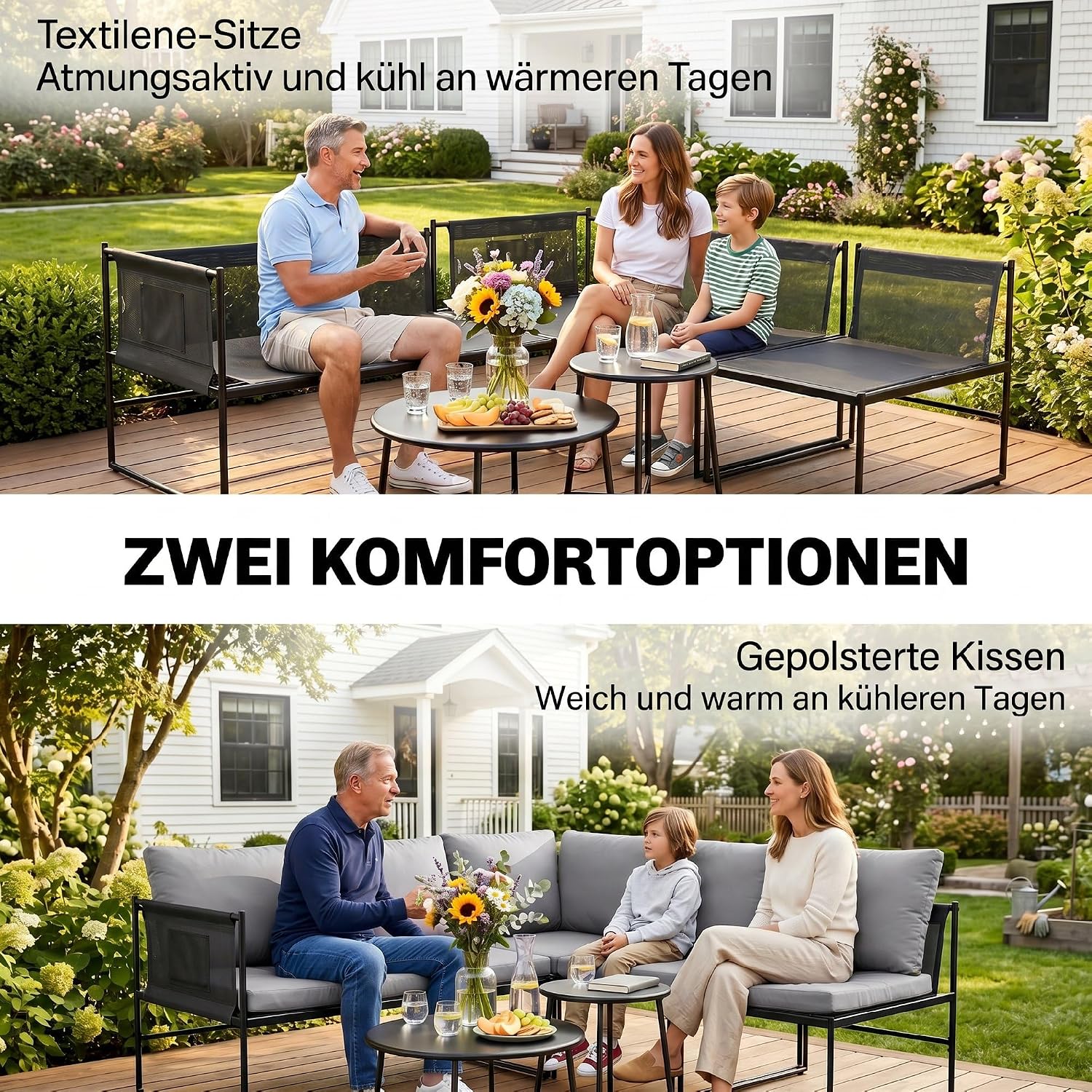 Outsunny Lounge Gartenmöbel Set 4-5 Personen Gartenlounge Set mit 2 Sitzer Gartensofa 2 Couchtisch Stuhl dick waschbar Kissen Netzsitze Seitentasche, Balkonmöbel Ecksofa Outdoor Sitzgruppe Dunkelgrau — Ansicht 6