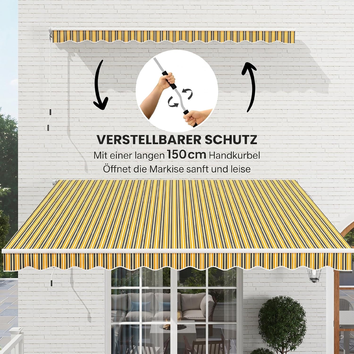 Outsunny Markise Gelenkarmmarkise Sonnenschutz mit Handkurbel 3,5 x 2,5m Gelb Grau Alu Polyester — Ansicht 5