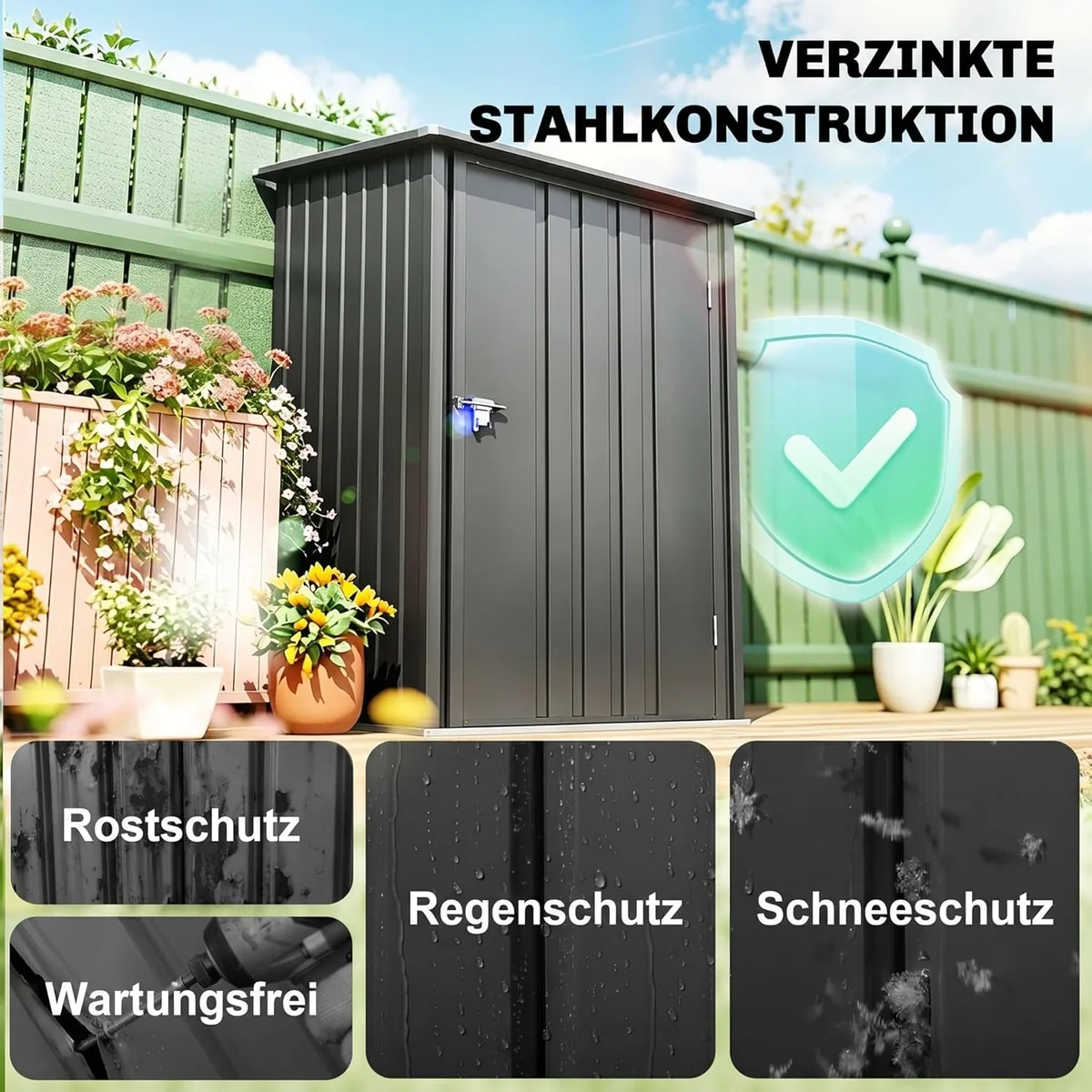 Metall Gerätehaus 0,92 m2 100x103x160cm Geräteschuppen… — Ansicht 3