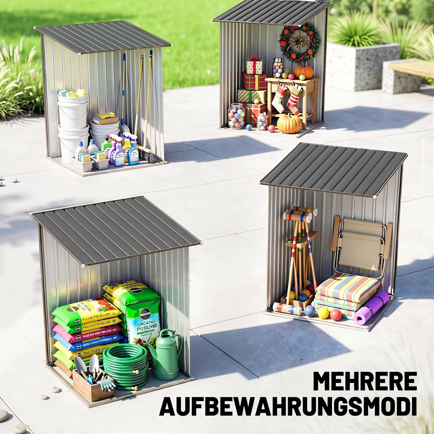 Outsunny Metall Gerätehaus 0,92 m2 100x103x160cm Geräteschuppen mit Pultdach Abschließbarer Tür Gartenhaus Outdoor Garten Schuppen Schrank für Hinterhof Außenbereich Dunkelgrau — Ansicht 6