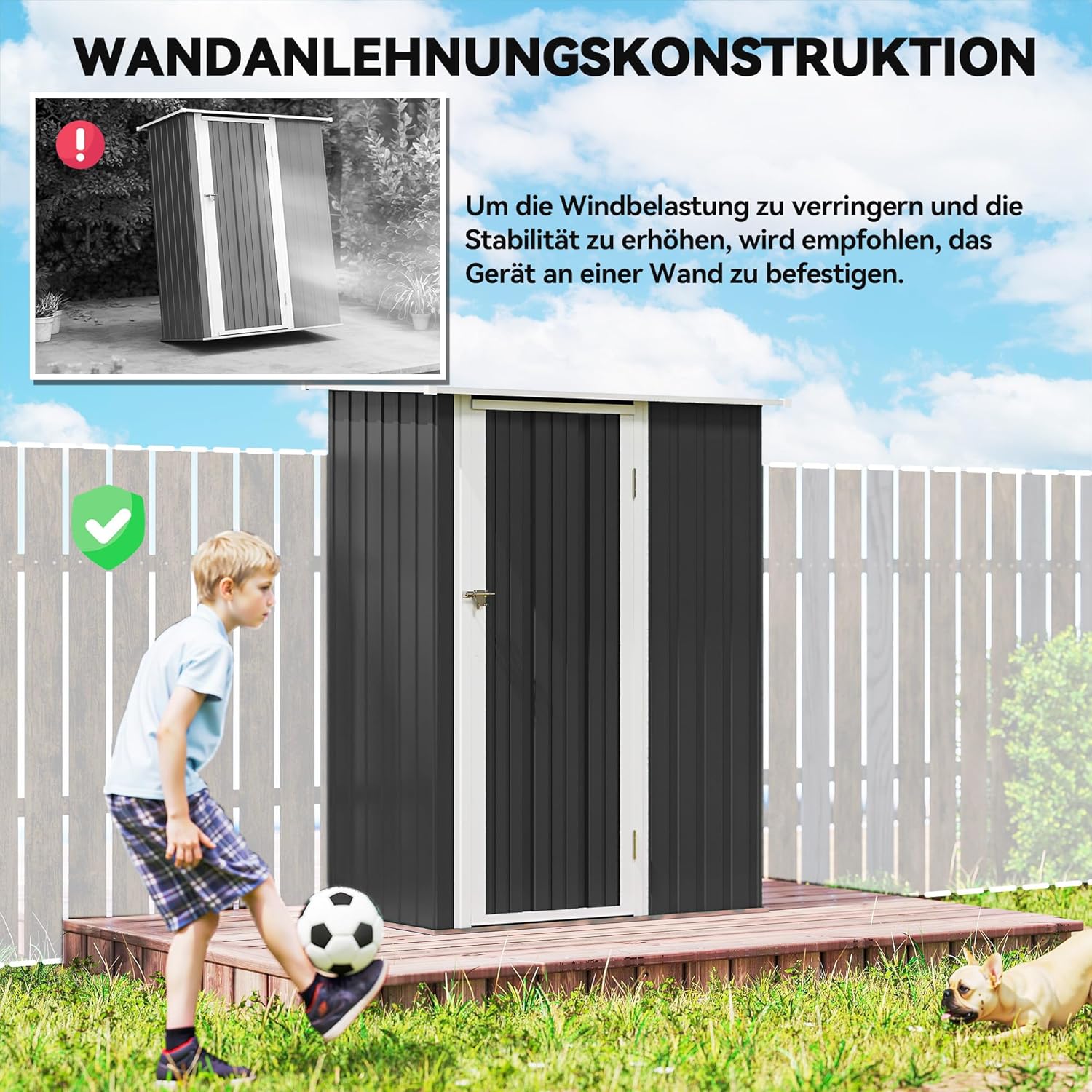 Outsunny Metall Gerätehaus 1,07 m2 142 x 86 x 189 cm Geräteschuppen mit Pultdach Abschließbarer Tür, wetterfest Gartenhaus Outdoor Garten Schuppen für Hinterhof Außenbereich Dunkelgrau — Ansicht 5