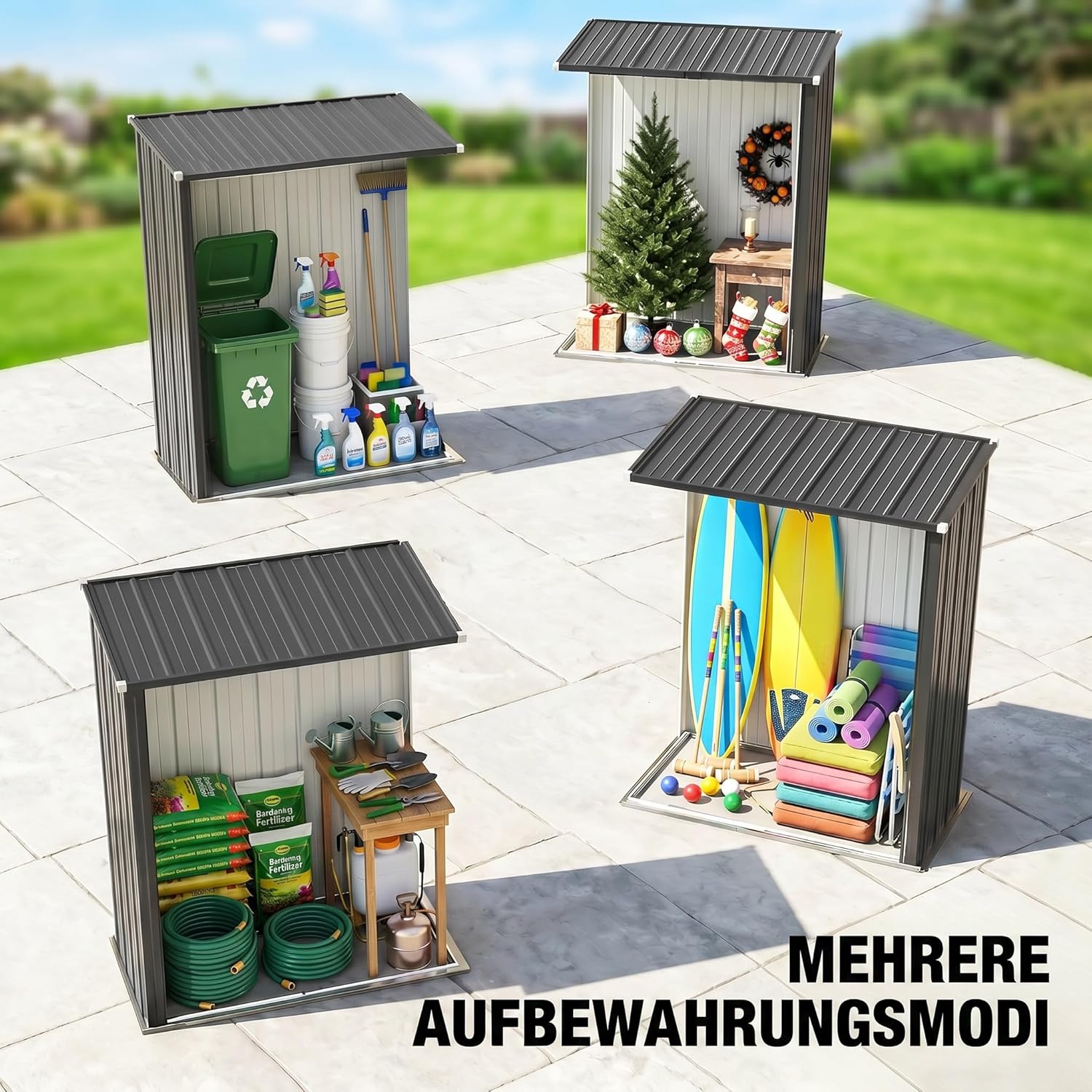 Outsunny Metall Gerätehaus 1,34m2 161,5 x 94,5 x 196cm Geräteschuppen mit Pultdach Abschließbarer Tür, wetterfest Garten Schuppen Outdoor Gartenhaus für Hinterhof Außenbereich Schwarz — Ansicht 6